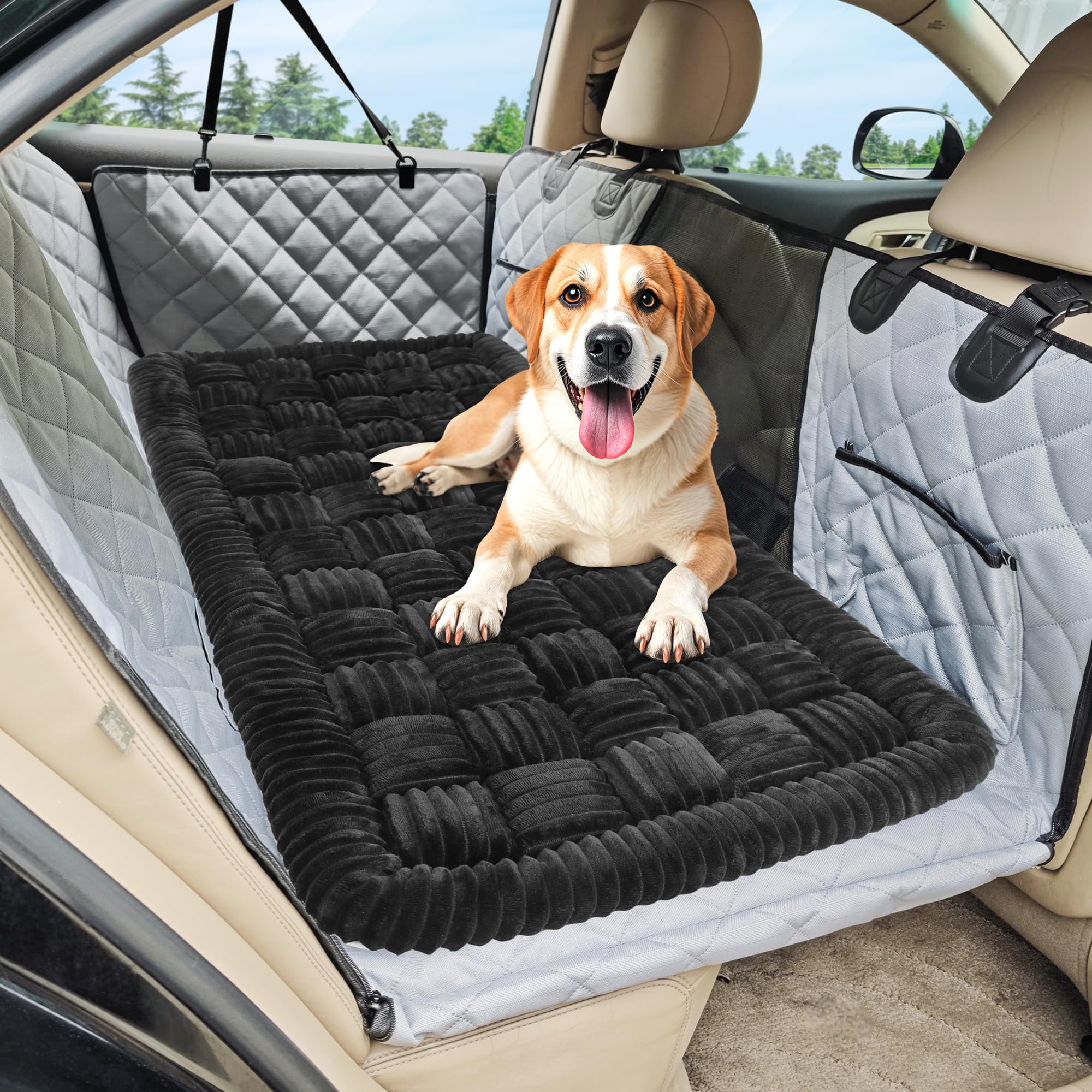Dog Car Bed Mat, Non-Slip Backseat Extender Pet Blanket, Plaid Dog Bed for Trucks, Sedans & Large SUVs, Chew-Resistant Travel Pad for Dogs, Easy Clean