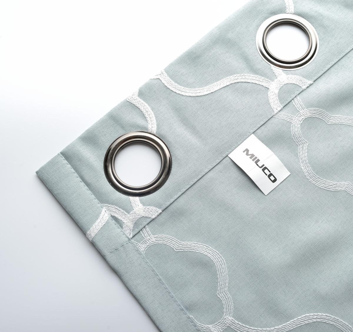 MIUCO Moroccan Embroidered Semi Sheer Curtains Linen Look Grommet Window Curtains for Bedroom 52 x 95 Inch 2 Panels, Sea Foam 52x95 Inch Sea Foam