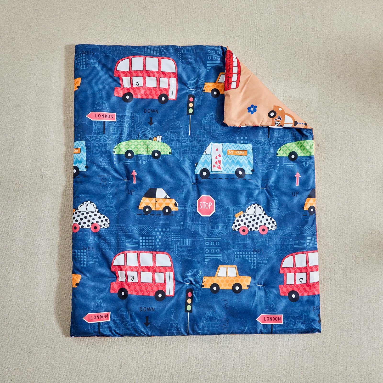 Juego de ropa de cama de 3 piezas para cuna, edredón azul marino con coches azules, verdes y rojos, edredón acolchado, sábana bajera y falda para bebés niños y niñas, bonito juego de cama colorido