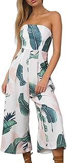 ECOWISH Womens Floral Print Off Shoulder Romper Casual Strapless Wide Leg Pants Jumpsuit