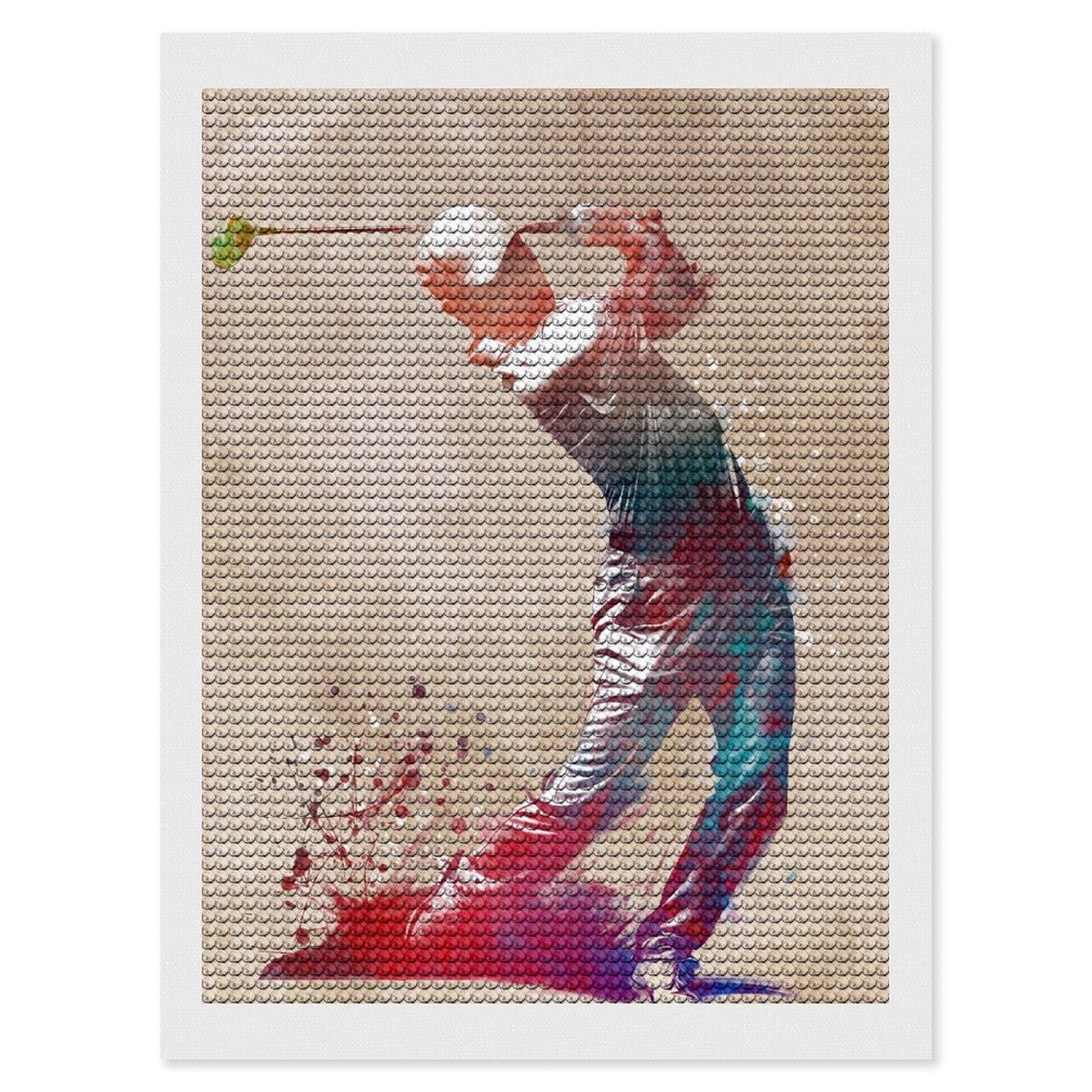 Junmoney Golf Swing Watercolor Art DIY Diamond Art Canvas Kit 12"x16", Decorate Your Room, Sparkling Round Gems, Fun Craft Experience, Farmhouse Decor