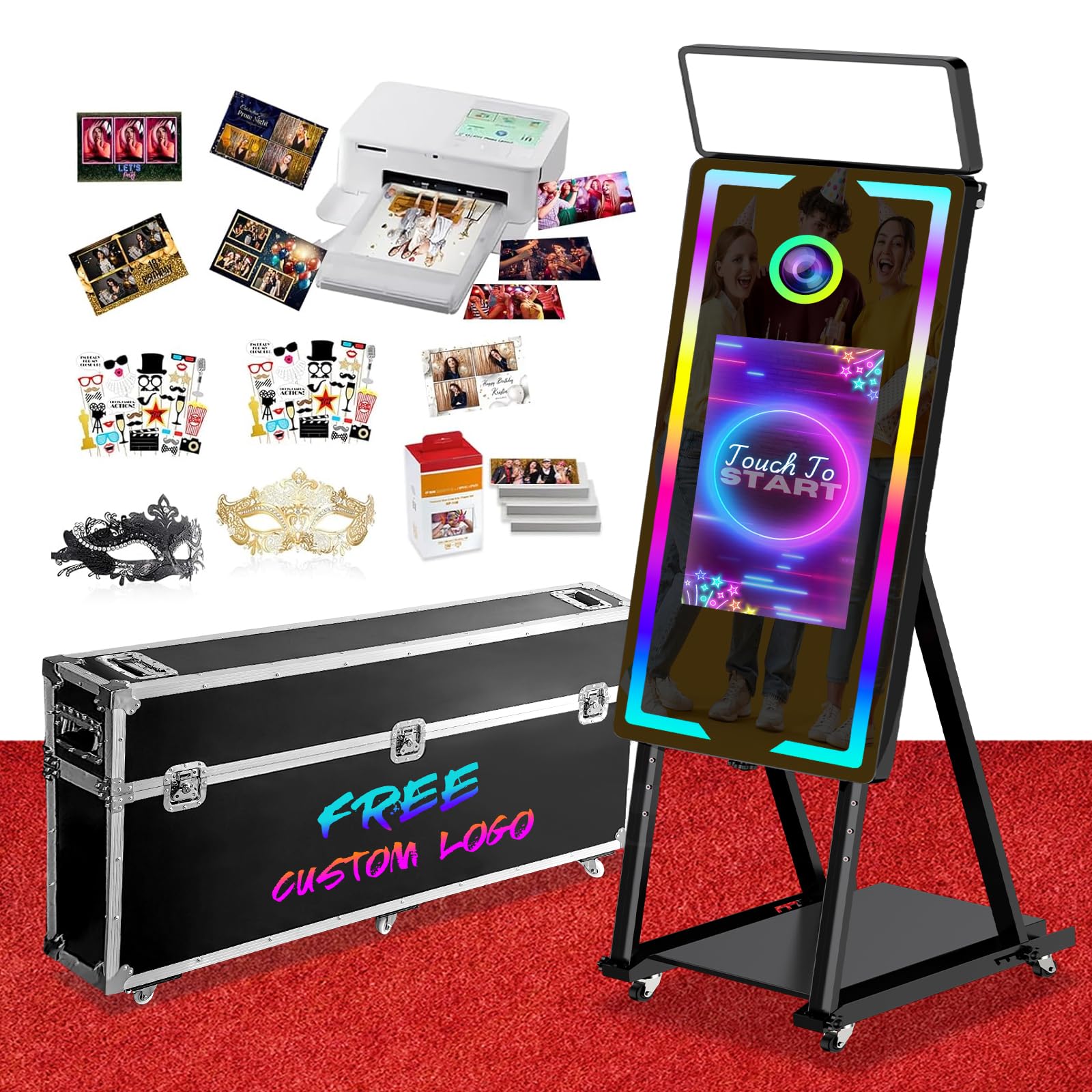 Magic Mirror Photo Booth with Printer 45-22" Touch Screen DSLR Photo Booth with RGB Light Instant Printing and Sharing Professional PhotoBooth for Party