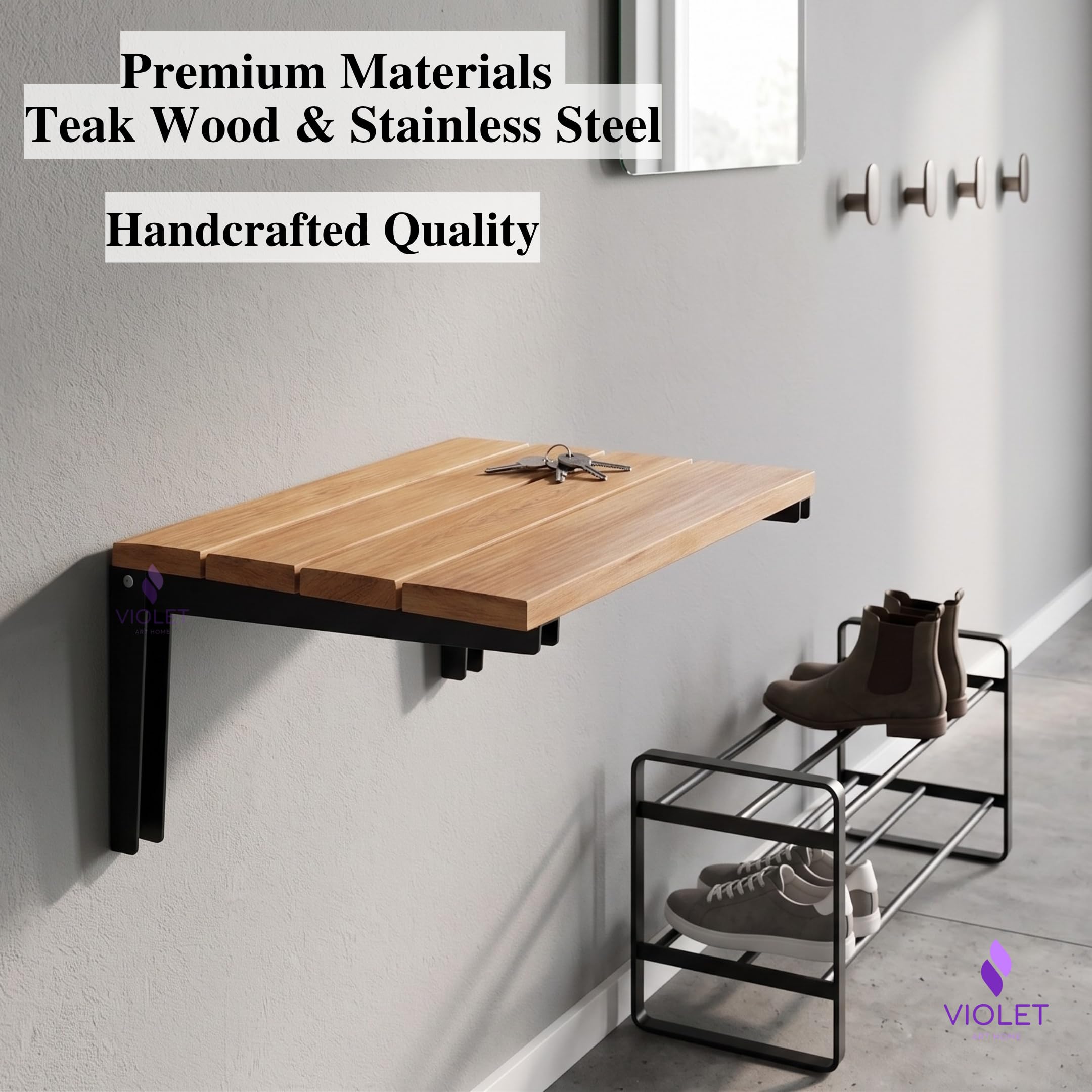 Asiento de ducha plegable de madera de teca maciza natural, banco de ducha plegable, taburete de ducha plegable montado en la pared, asiento de ducha interior para personas mayores, discapacitadas