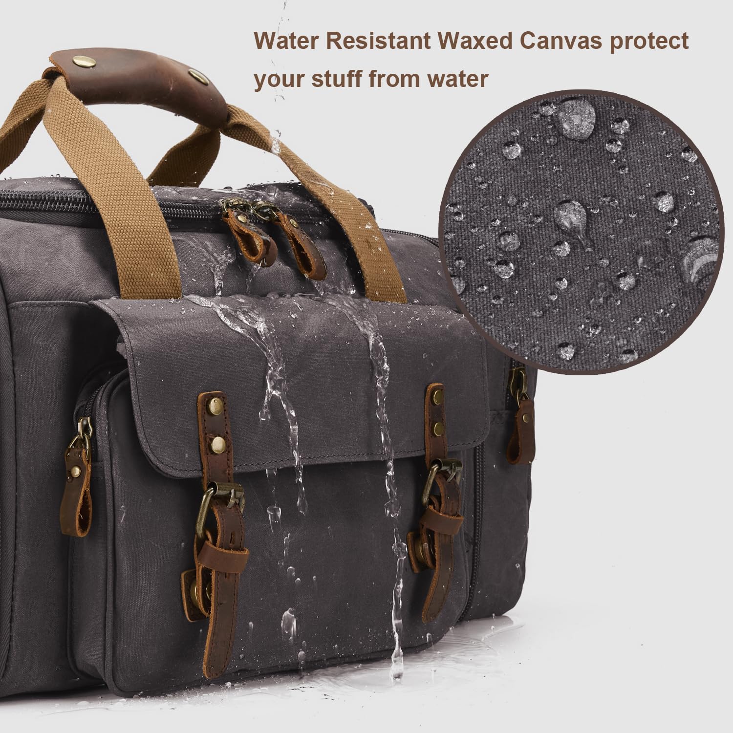 Waxed Canvas Duffel Bag 50L Waterproof Duffle Bag Travel Overnight Weekender Bag - Image 2
