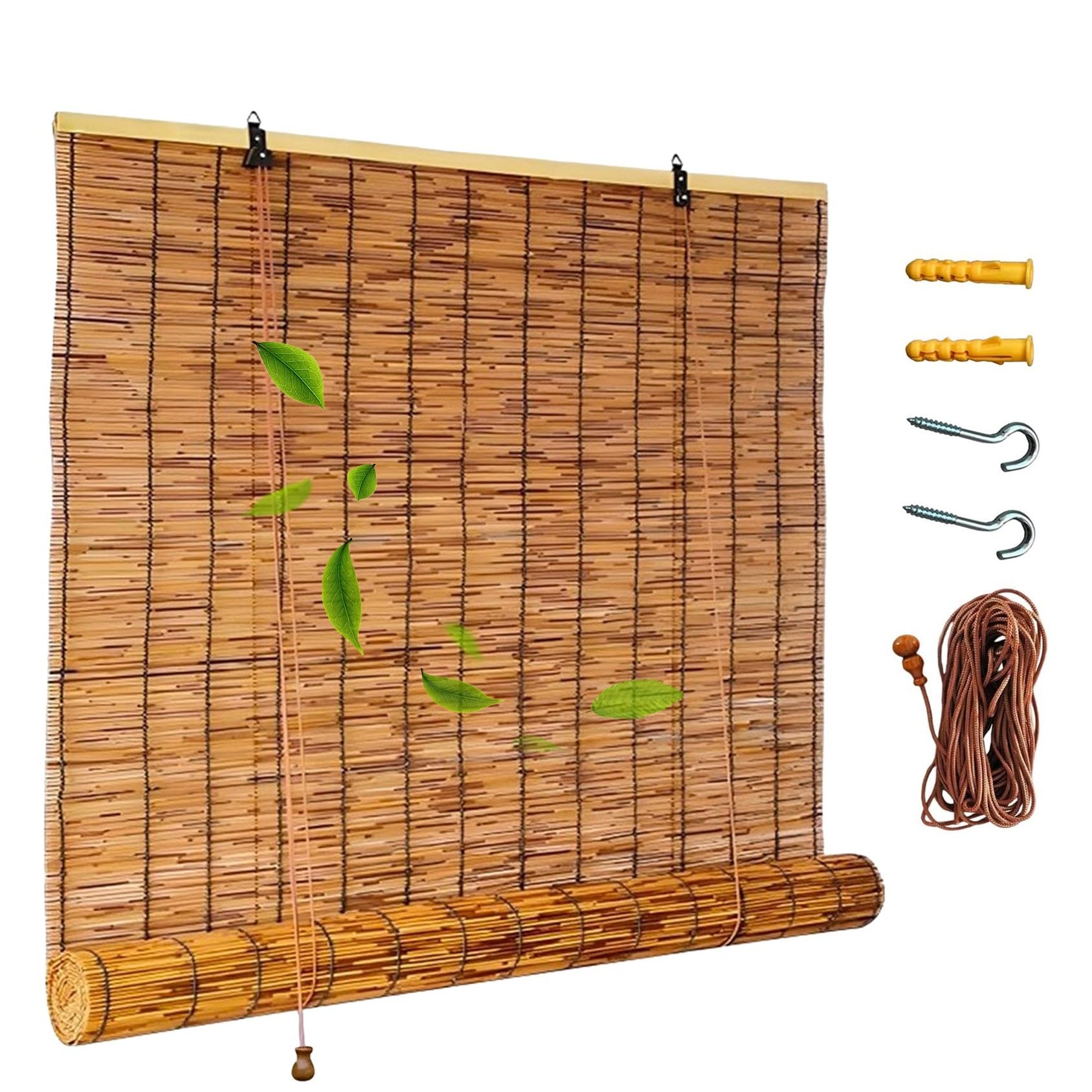 CMJYMX Roller Blinds Thermal Blackout Bamboo Roller Shades 20" 31" 43" 51" 55" 59" Porch Partition Curtain Sun Shades With Lifters For Patio Gazebo Restaurant(150x170CM/59x67IN(WxH))