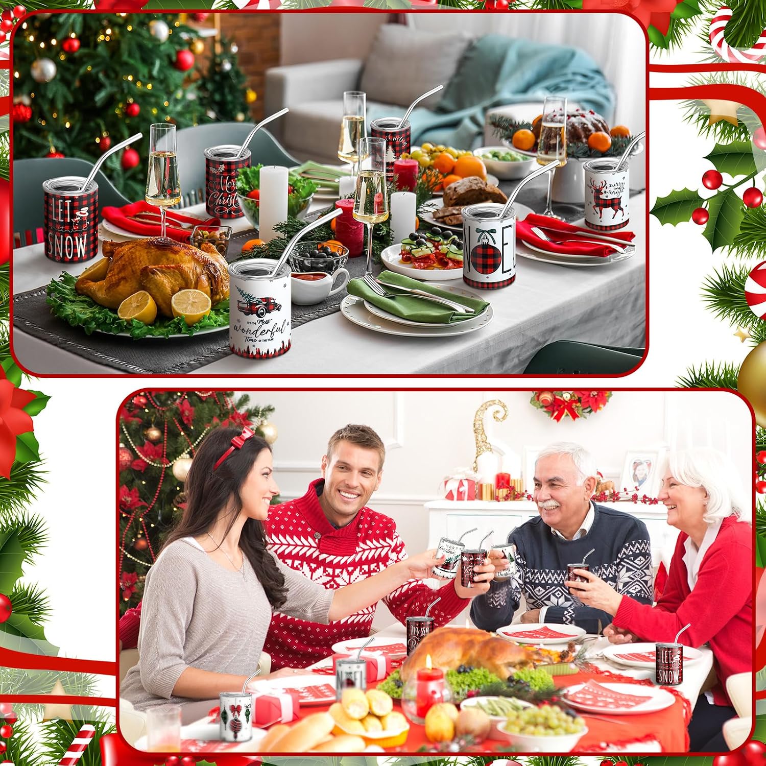 Roshtia 12 Pcs Christmas Mini Tumbler Shot Glass with Straw and Lid 3 oz Christmas Stainless Steel Insulated Tumblers Double Wall Vacuum Insulated Cups for Xmas Wedding Bar Coffee Cocktail Hot Cocoa