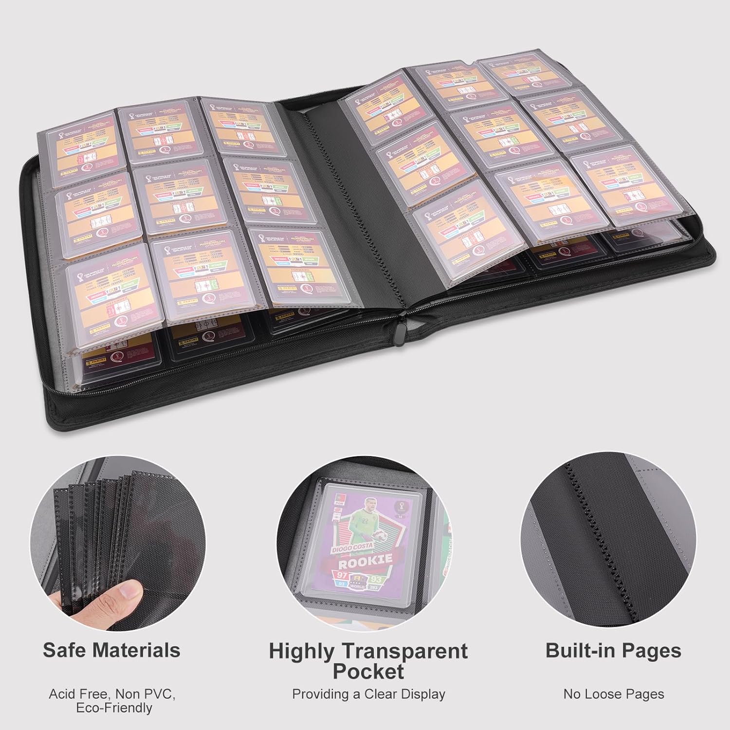 Toploader Binder, Holds 324 Top Loaders, 9 Pocket Top Loader Binders for 3" x 4" Rigid Cards, Toploader Card Binder for MTG, TCG, Sport Card, Game Cards, Durable Sleeves for Storage & Display(Black)