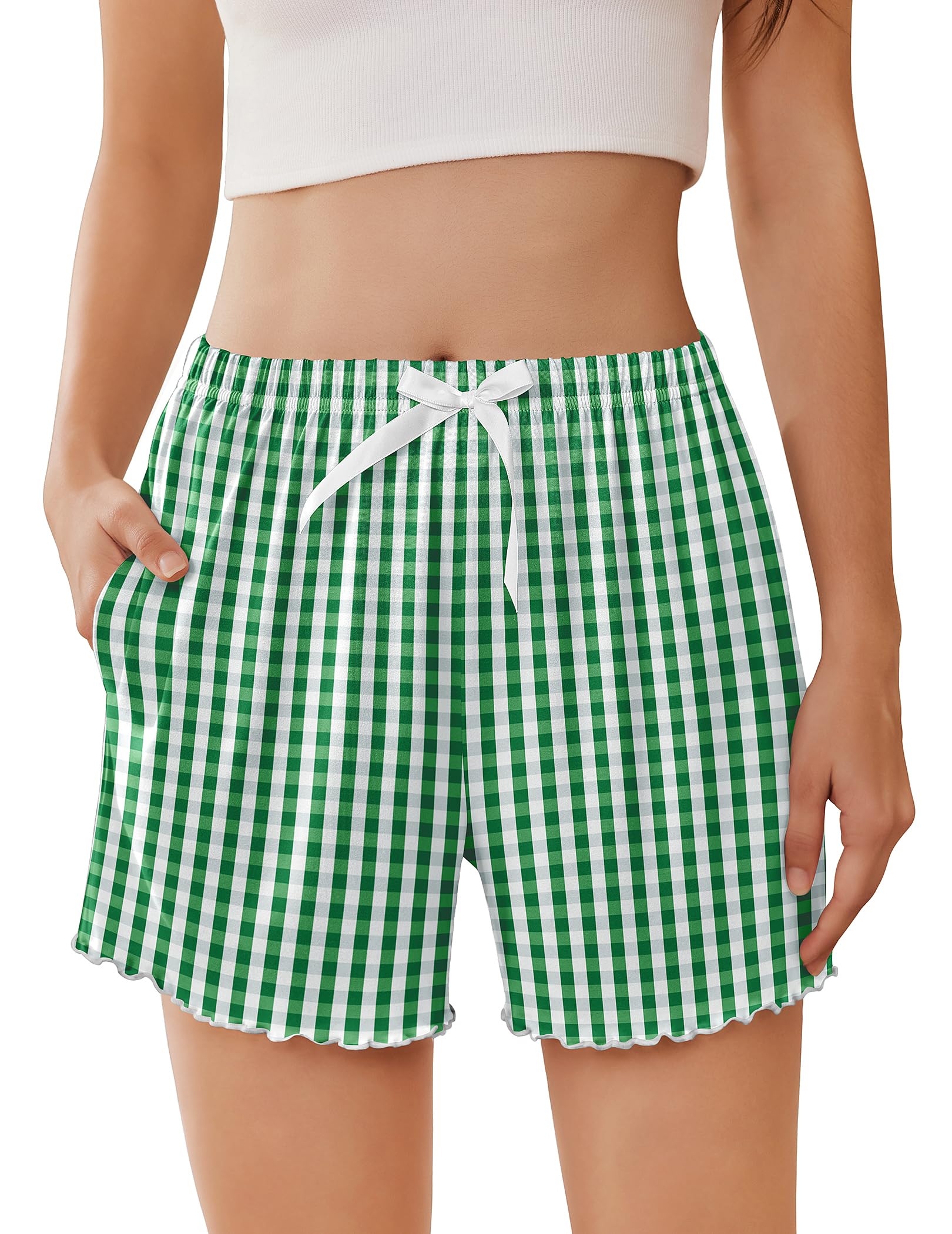 Ekouaer 2 Pack Womens Pajama Short 2026 Sleep Short Pj Bottoms with Pockets | Summer Ruffle Shorts,Soft,Comfy,Casual Lounge
