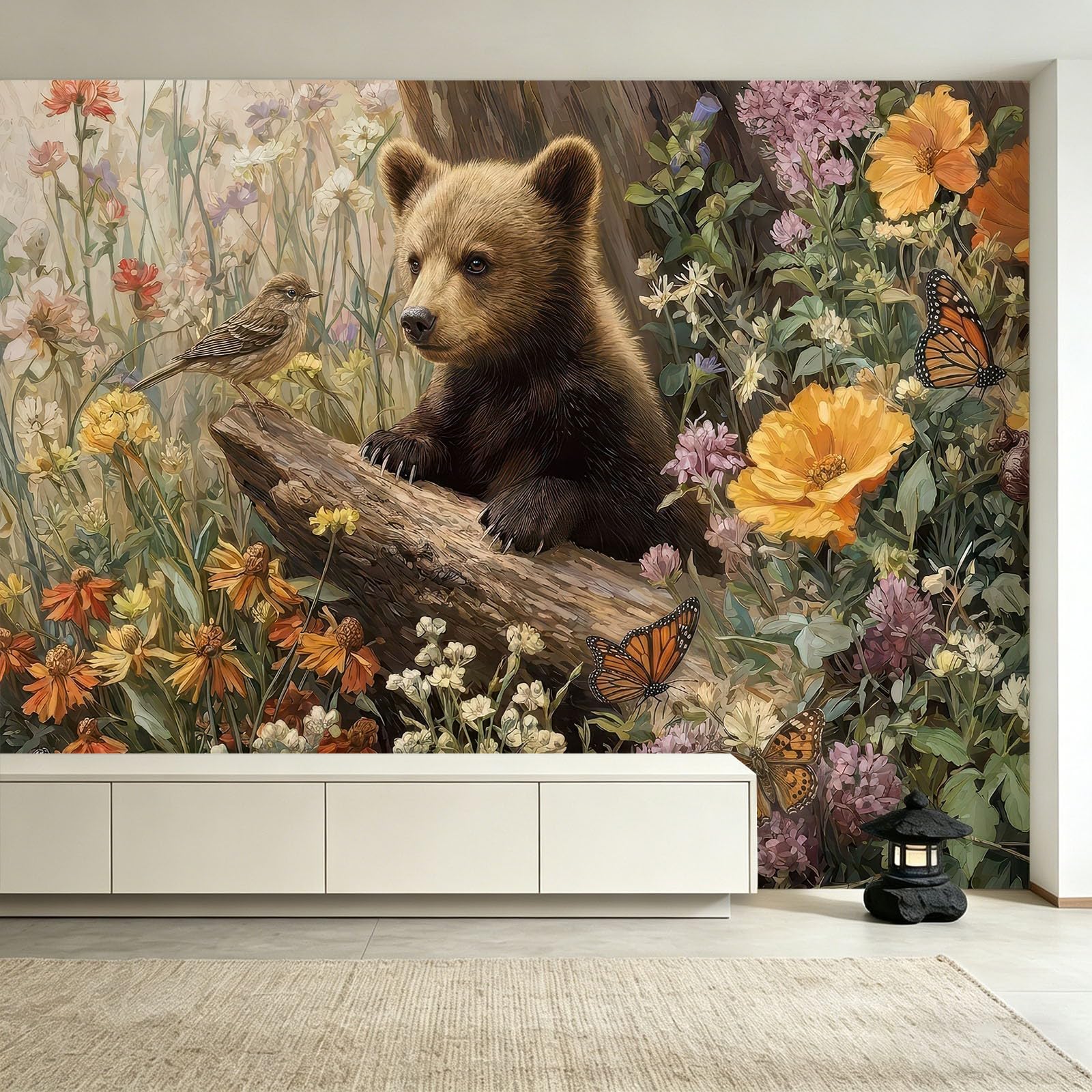 Générique Panoramiczna tapeta, kwiat zwierzęcy niedźwiedź 250 x 175 cm plakat 3D ogromny mural - naturalny las tapeta do salonu, pokoju dziecięcego dla dorosłych i gabinetu dekoracja restauracji