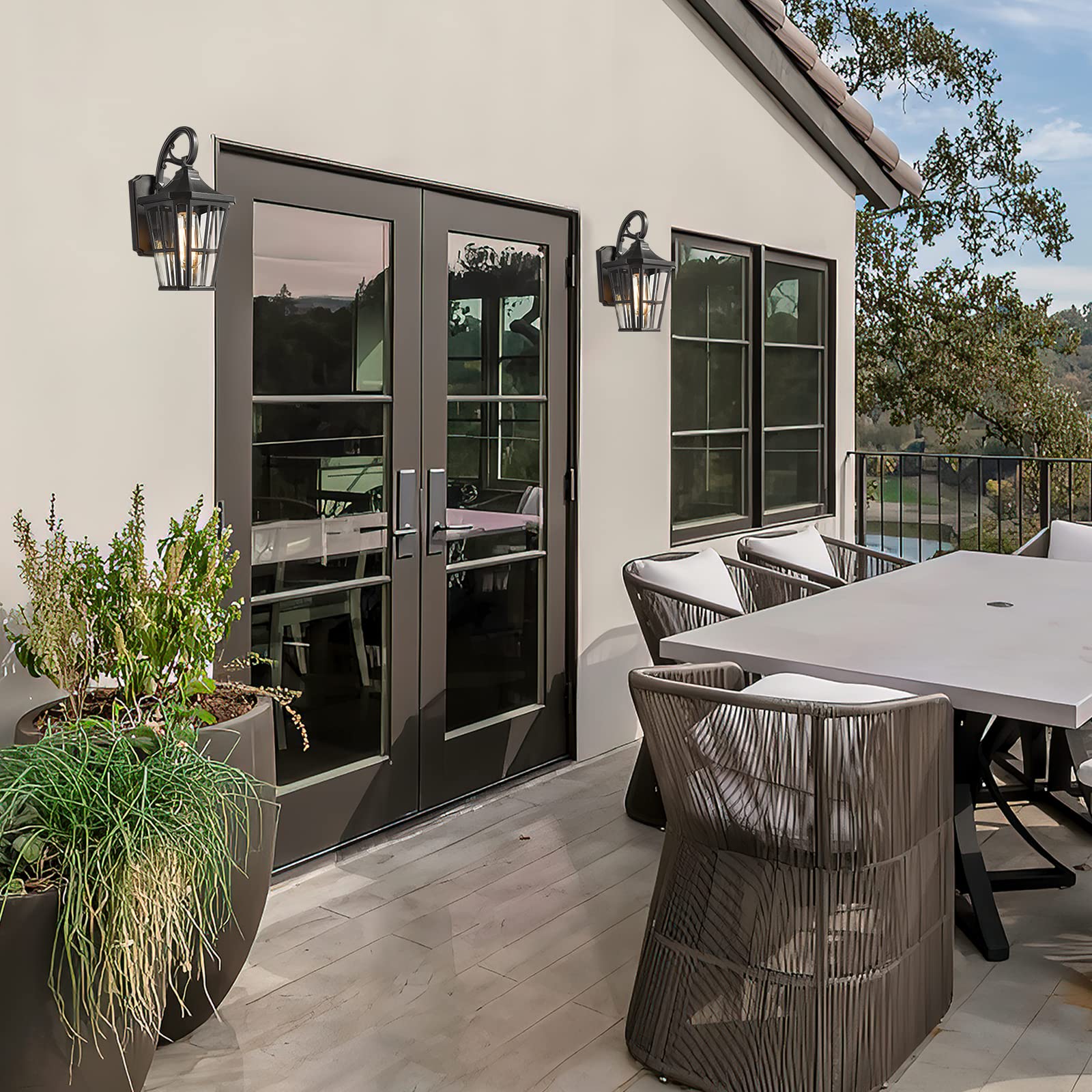 Emliviar 2 Pack Outdoor Wall Lights, 12 Inch Modern Exterior Light Fixtures, Black Finish with Clear Glass Shade, XE221B1-2PK BK