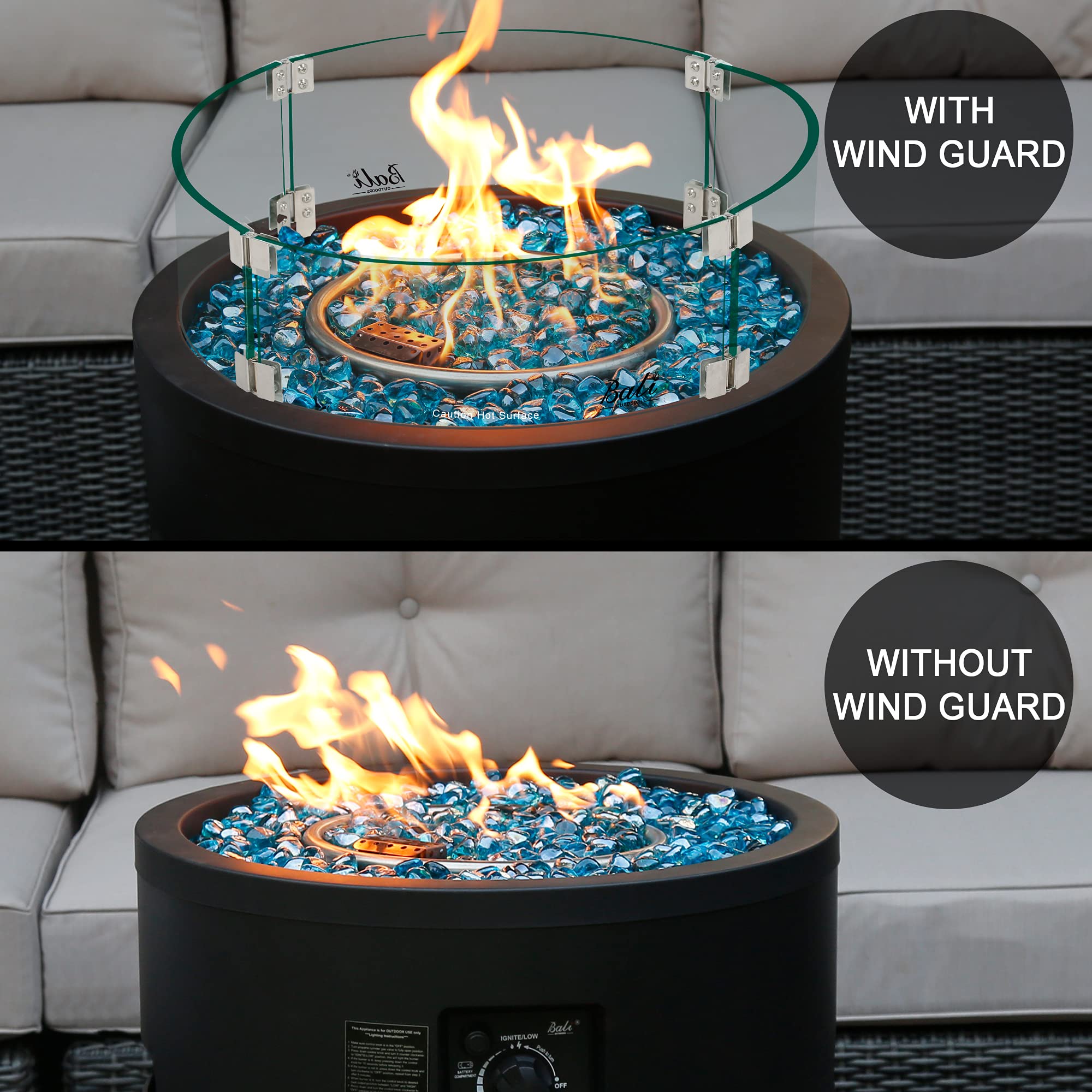 Tempered Glass Fire Pit HPC Fire WG48 RD Fire Pit Glass Wind Guard,