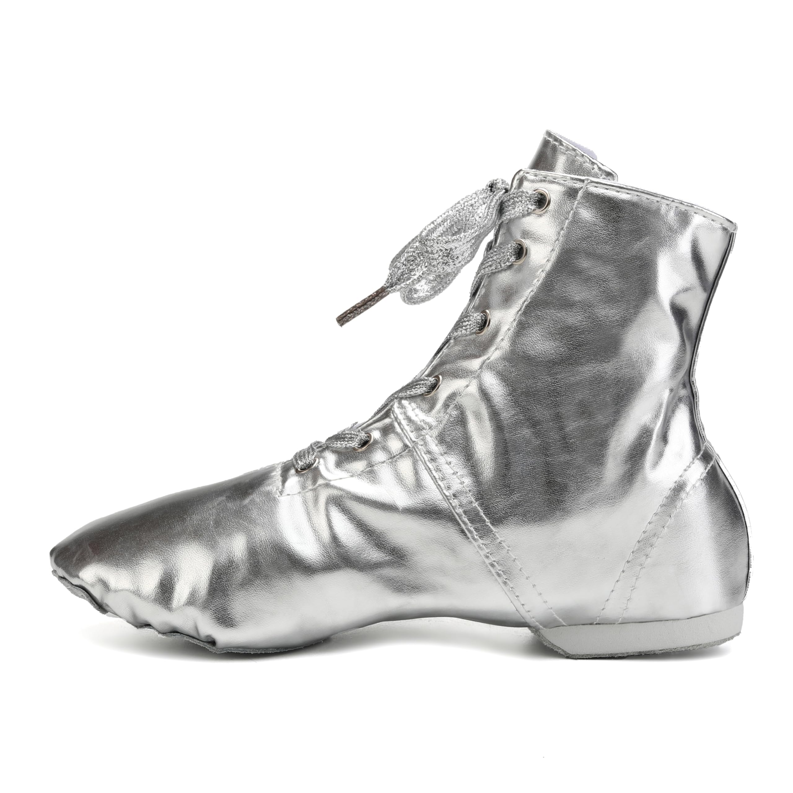 HIPPOSEUS Lace up Jazz Shoes Modern Dance Boots Over The Ankle for Women and Men, Silver, 9