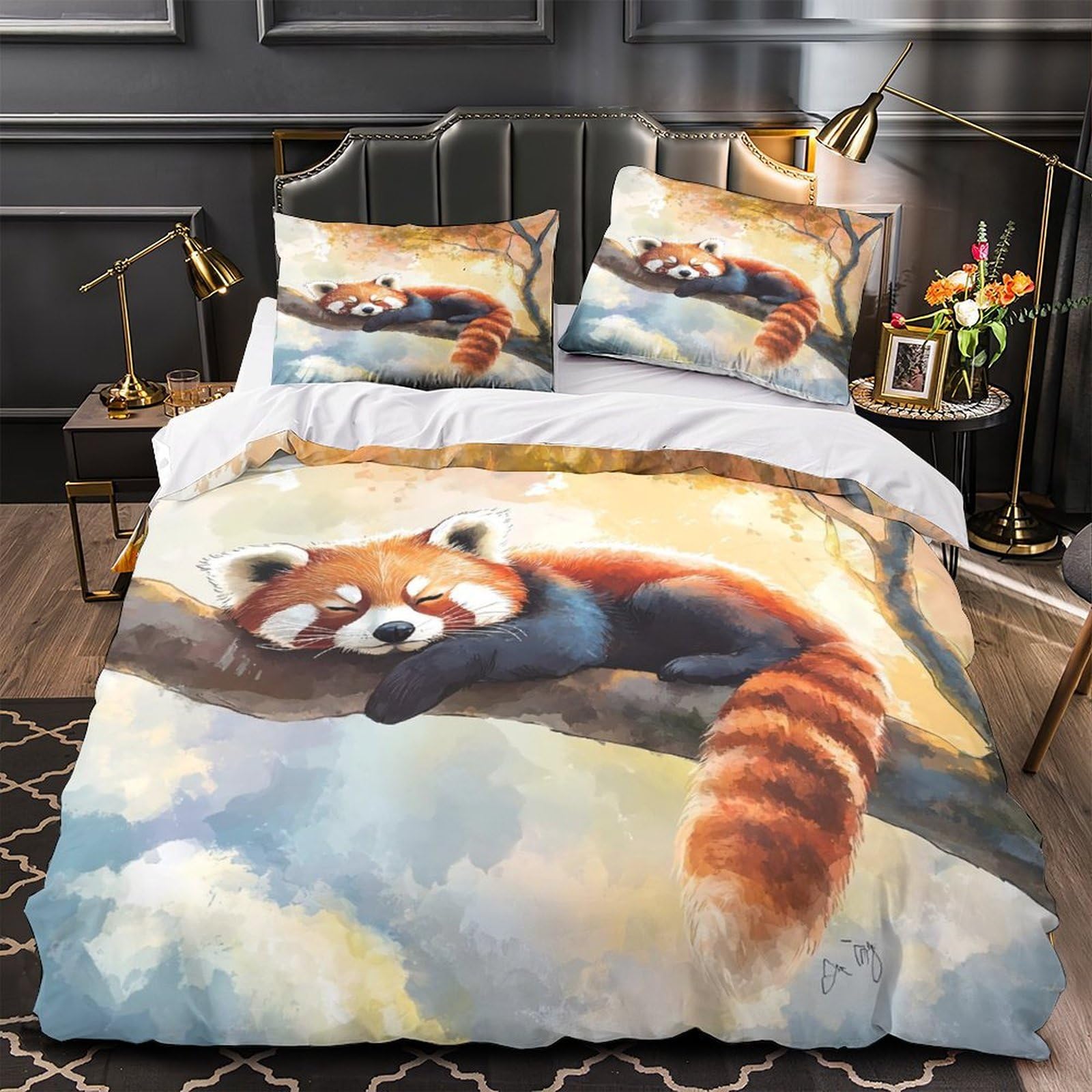 Housse de couette panda roux hypoallergénique fermeture éclair pour ado