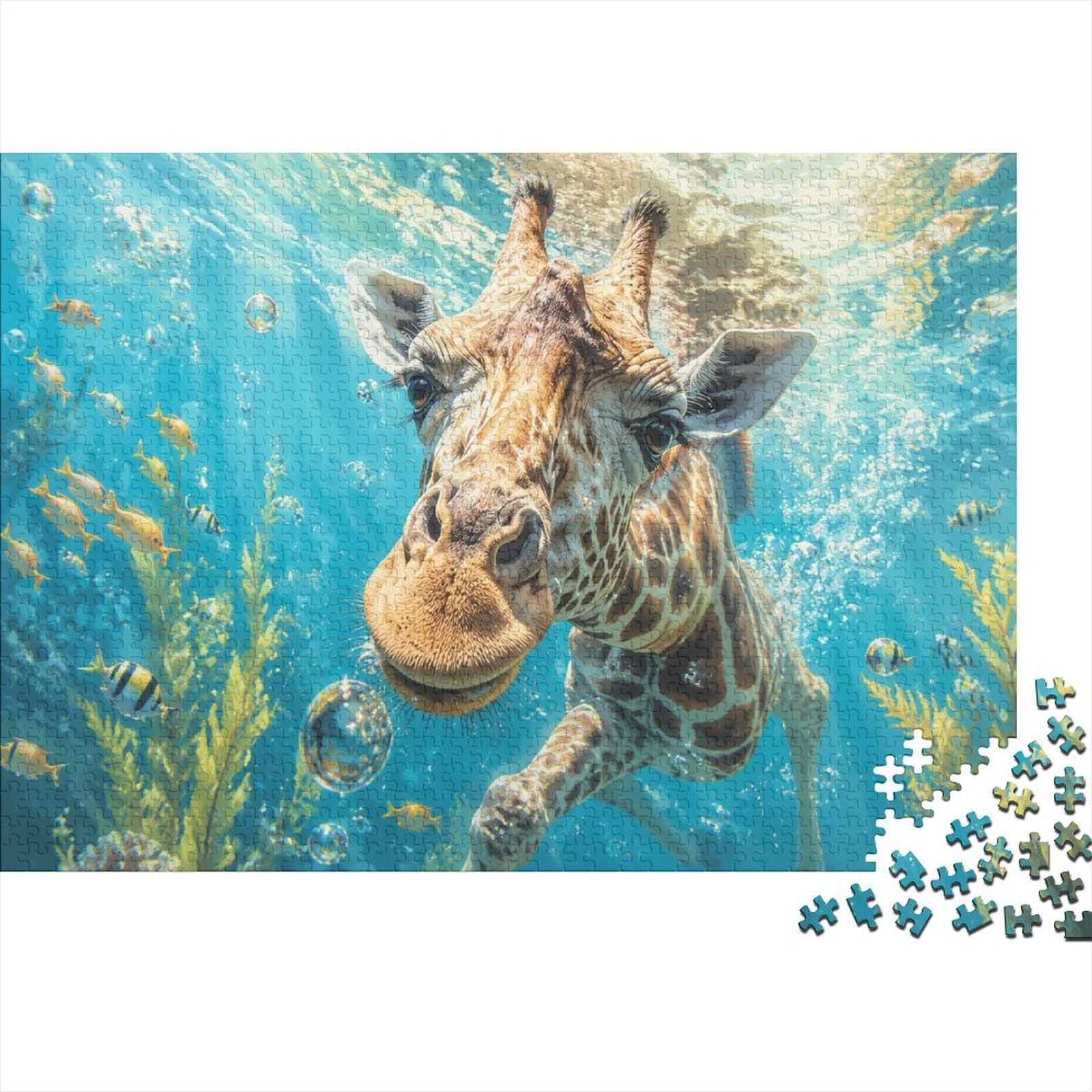 Giraffe Underwater 1000 Pieces Mini Jigsaw Puzzle for Adults