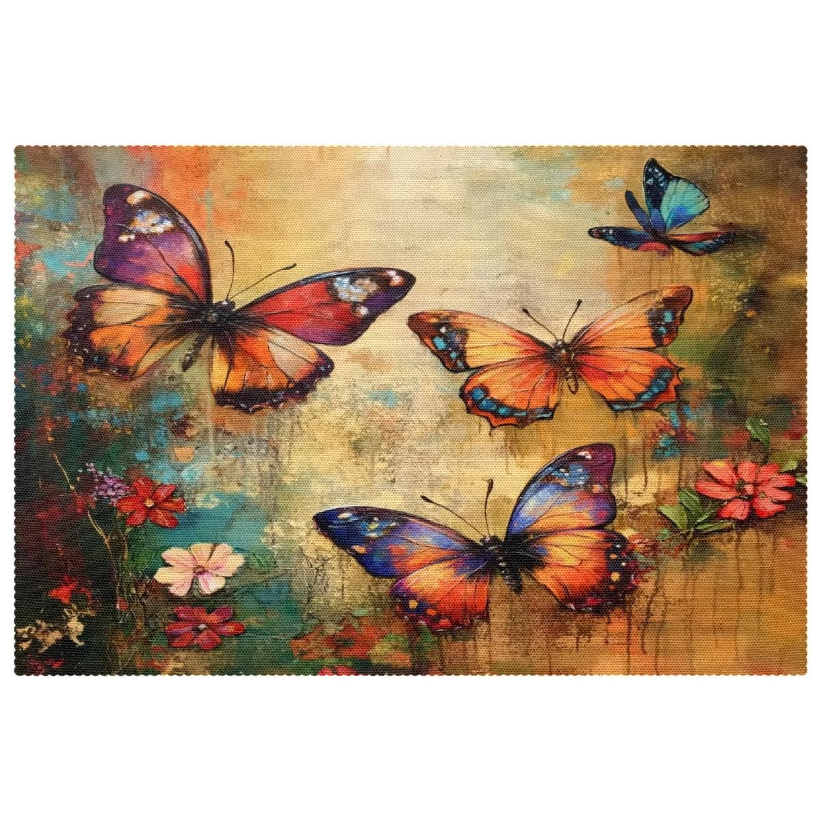 Sets de table antidérapants lot de 6, motif papillon et fleurs 30x45cm