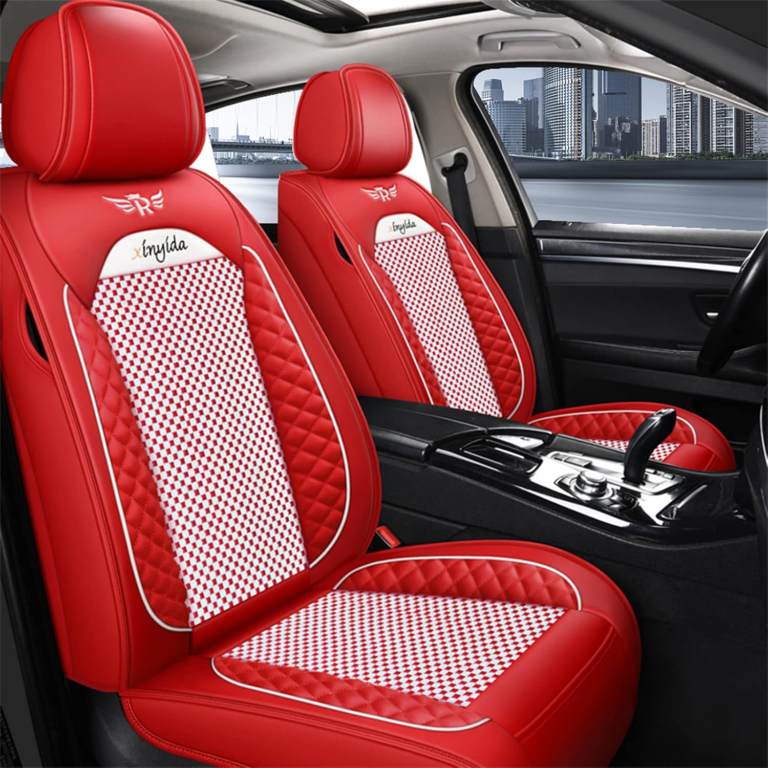 Car Seat Covers Fit for 2003-2021 5-Seats Vehicle, Breathable Ice Silk Cushion Covers Auto Interior Accessories Airbag Compatible Standard Red