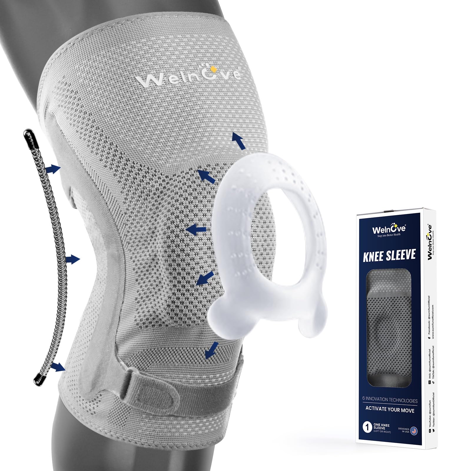 Welnove Knee Brace for Women & Men Knee Brace for Women Running Knee Pain, Knee Support Compression Sleeve, Workout Sports Knee Braces for Meniscus Tear ACL & Arthritis Pain Relief - M