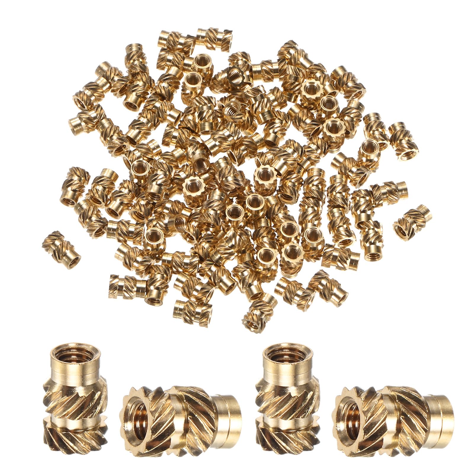 M METERXITY 100-Pack Threaded Inserts, M3 x 7.5mm L x 5mm OD Brass Heat Set Insert Nuts