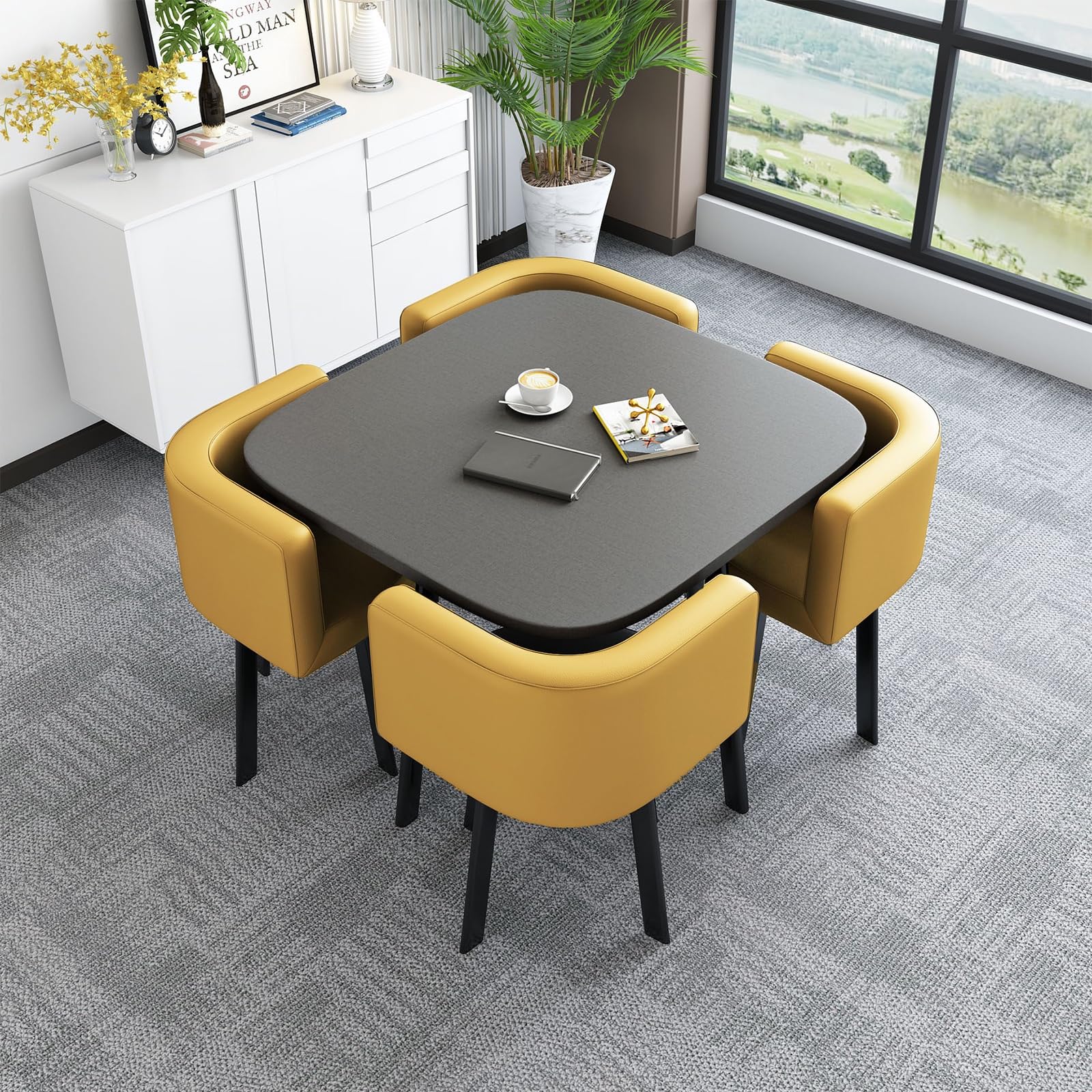 Set da pranzo in legno con tavolo e sedie per 4 persone, tavolo da conferenza compatto per sala da pranzo, cucina, appartamento (giallo)