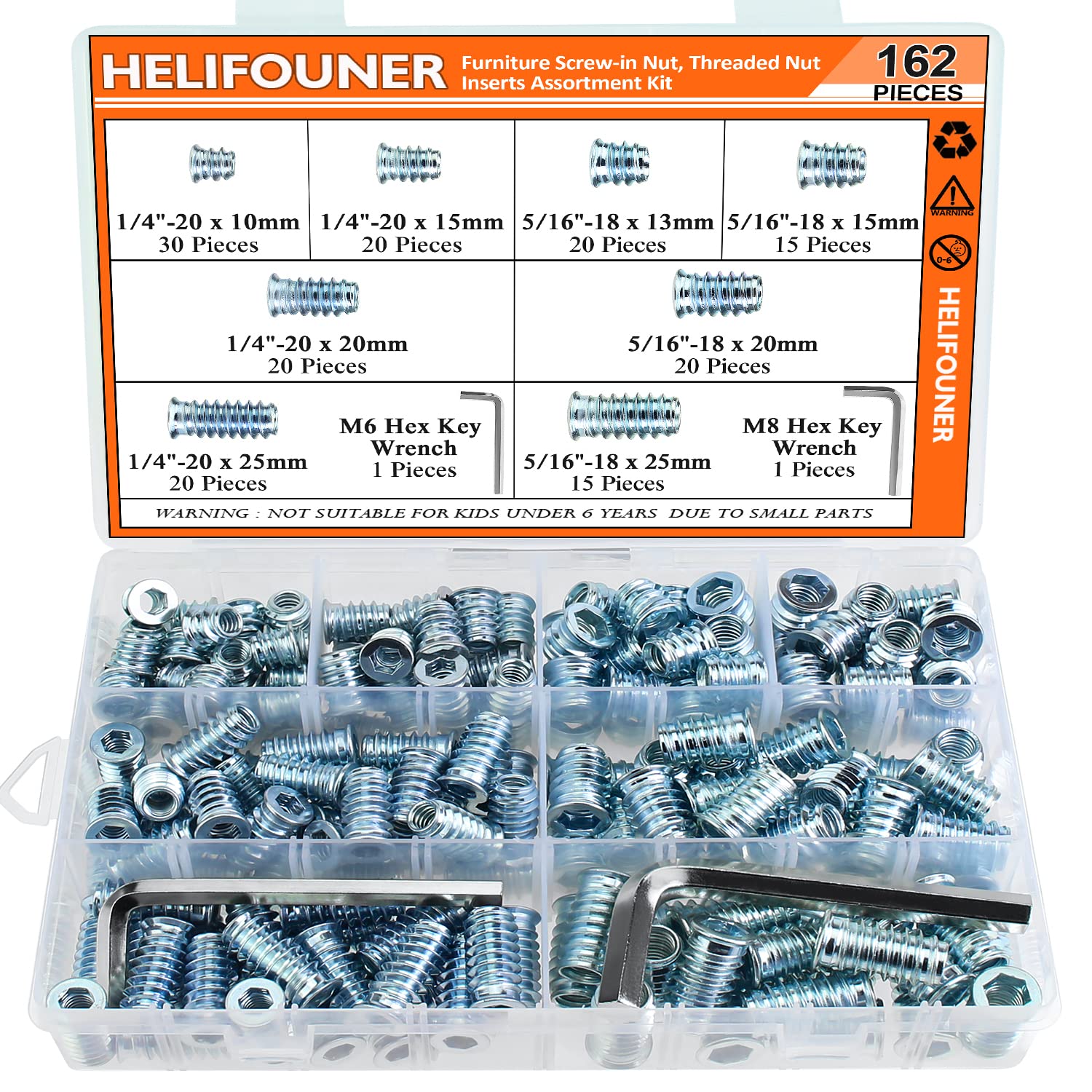 Threaded Inserts Kit - 148 Pcs Wood Screw Inserts -17 Threaded Inserts Kit - 148 Pcs Wood Screw Inserts -17