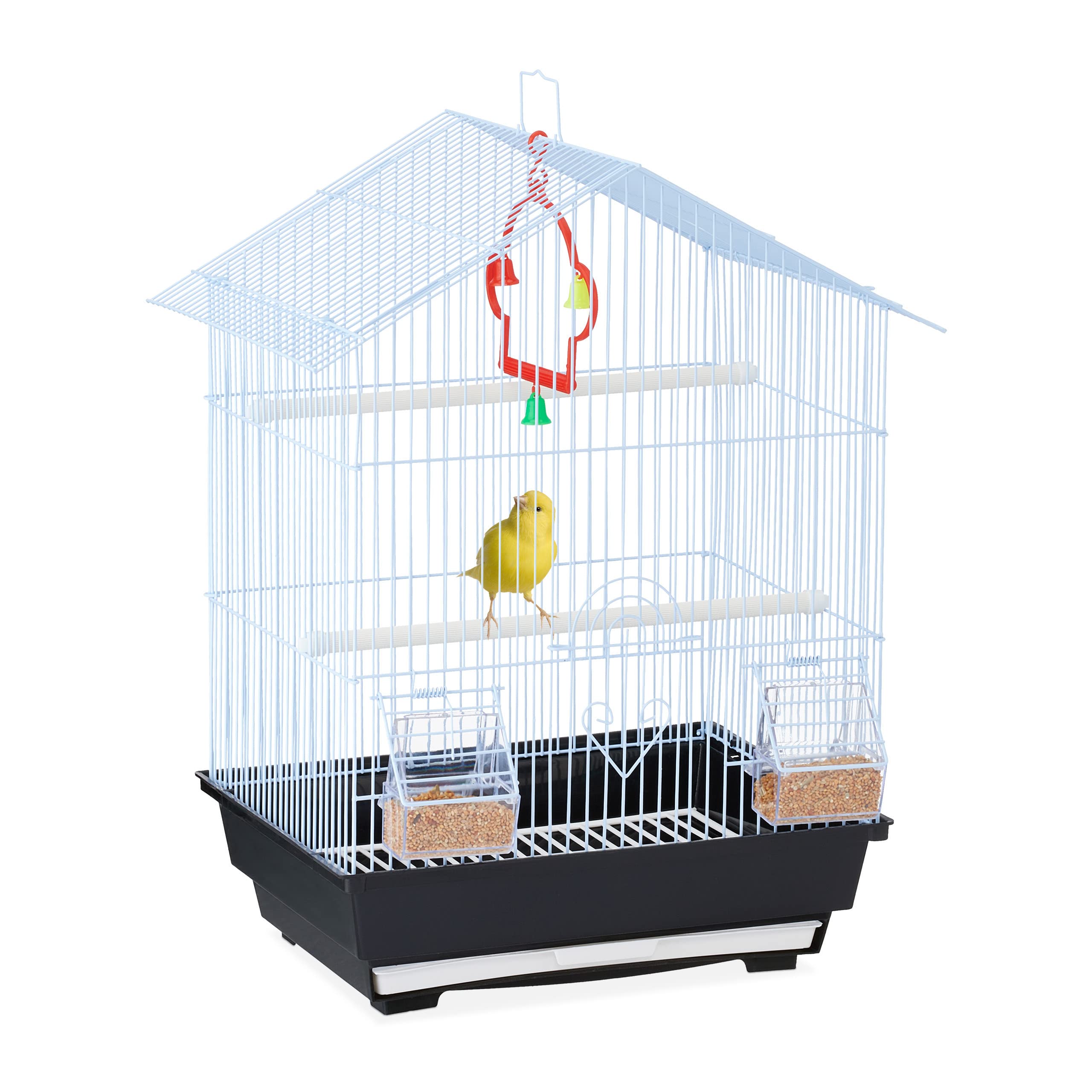Relaxdays Bird Cage, Birdcage, Perches, Swing, Feeders, H x W x D 49.5 x 39.5 x 32.5 cm, Black