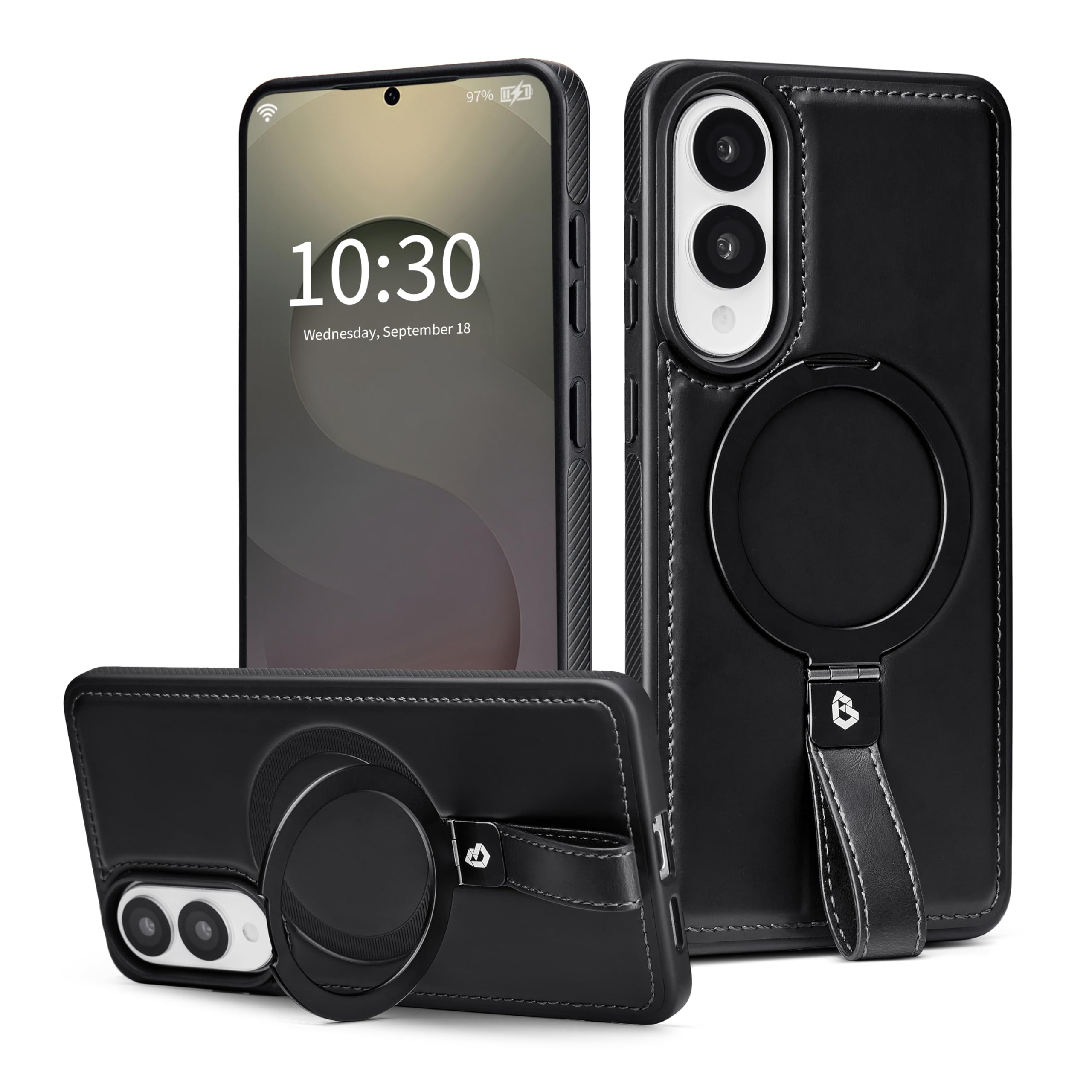 Butaiga for Samsung Galaxy S25 Edge Case Leather with Stand, Black