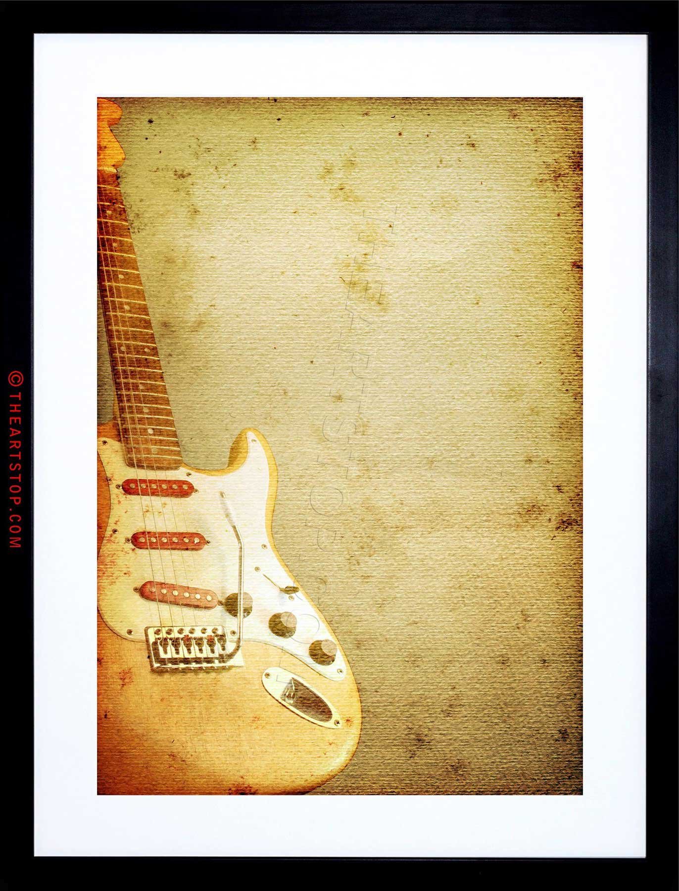 Wee Blue Coo Painting Illustration Abstract Guitar Music Instrument Framed Wall Art Print