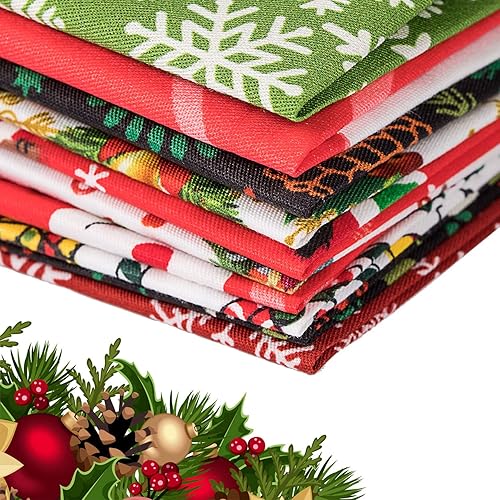 Miniatura 6 de Irenare Paquete de 50 cuadrados de tela de algodón navideña, para acolchar, manualidades, 10 patrones diferentes, para costura de Navidad (5 x 5