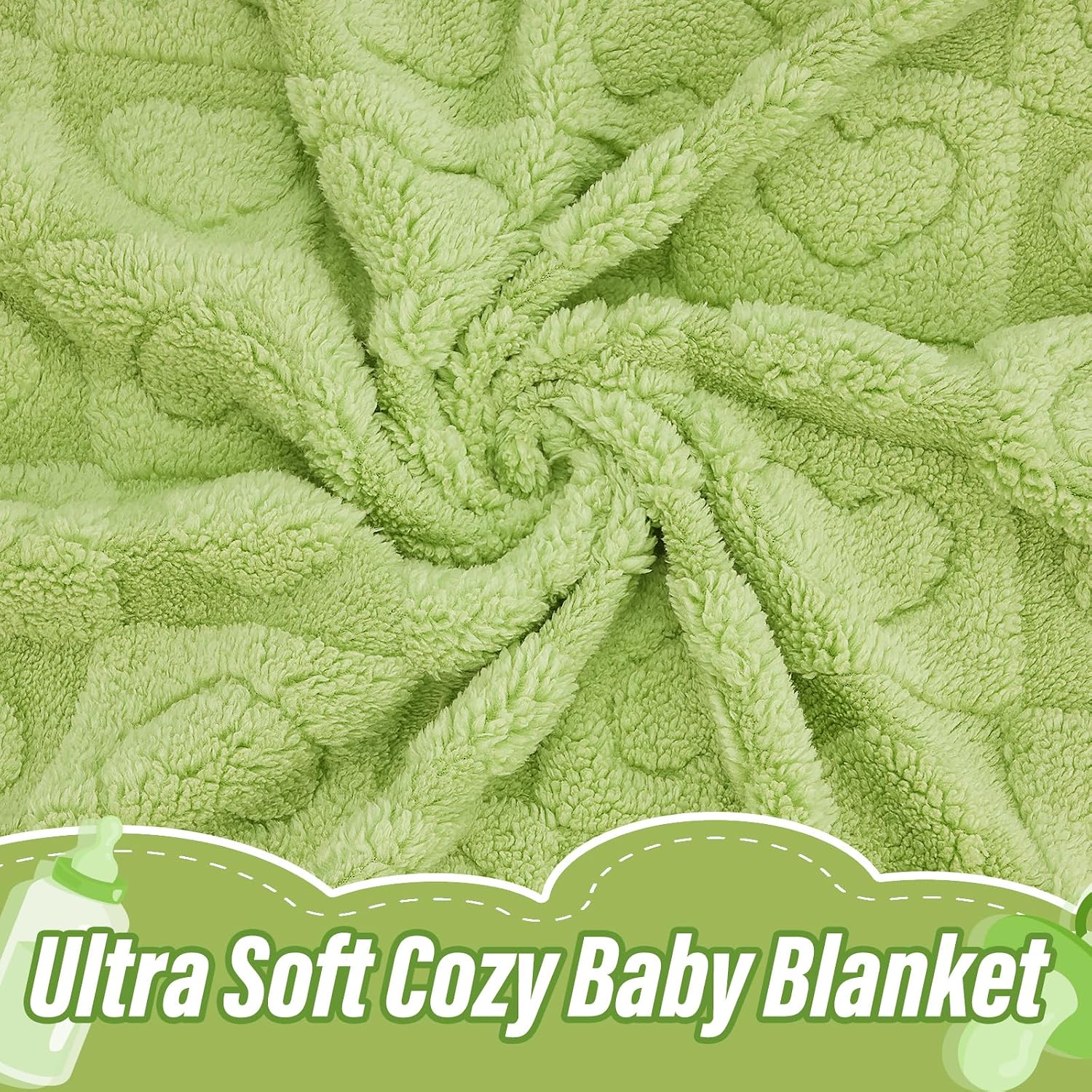 Plush Soft with Heart Checkered Baby Blanket,Fleece Infant Toddler Blankets for Girls Boys,Warm Lightweight Breathable Newborn Receiving Blankets for Crib Stroller 30"×39" (Green, Heart) image 2
