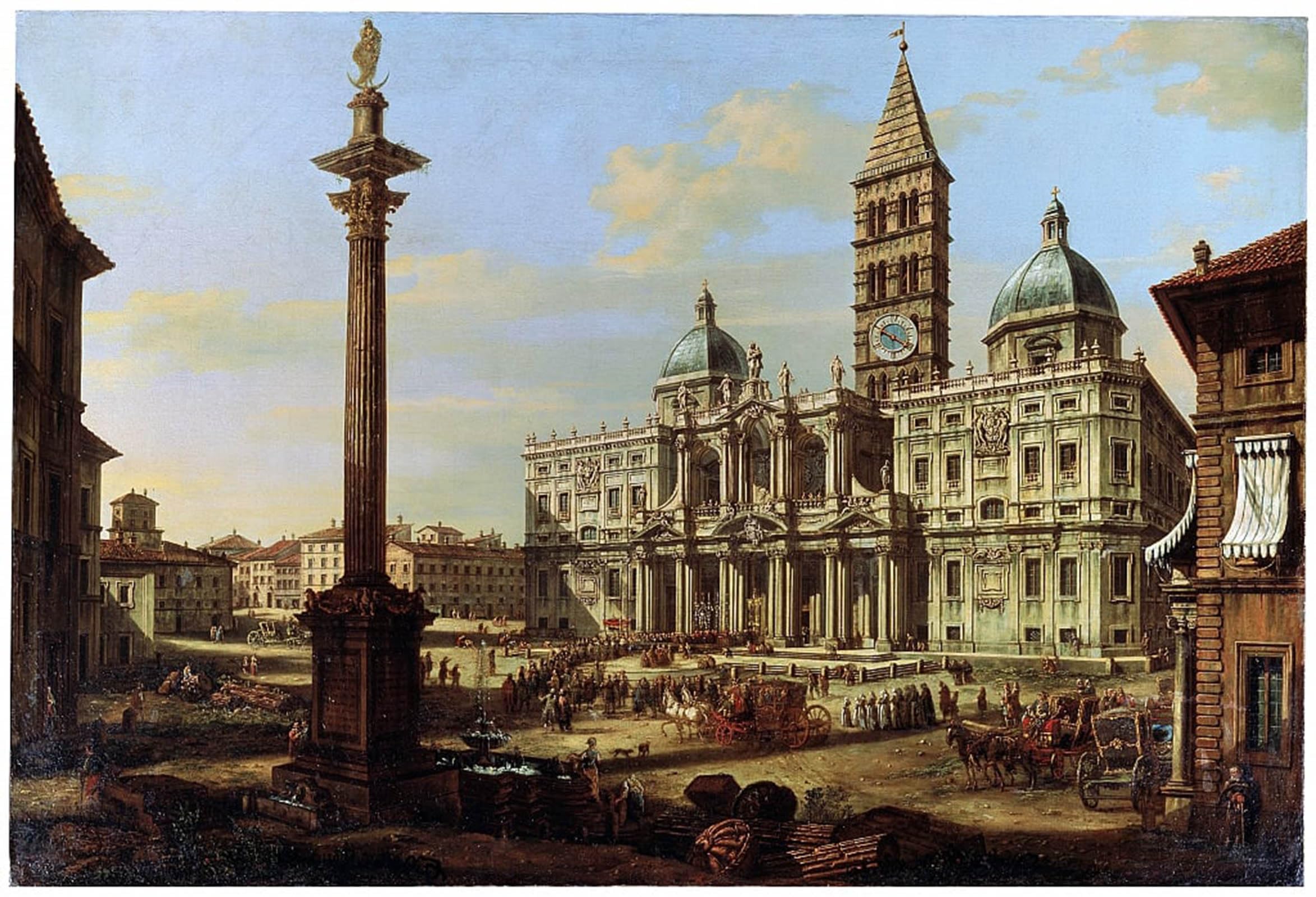 ARTXLXXBN Famous Prints Artwork Pictures Poster Painting Art the Piazza and Church of Santa Maria Maggiore in by Bernardo Bellotto Artwork Landscape Pictures for Home Decor 60x90cm