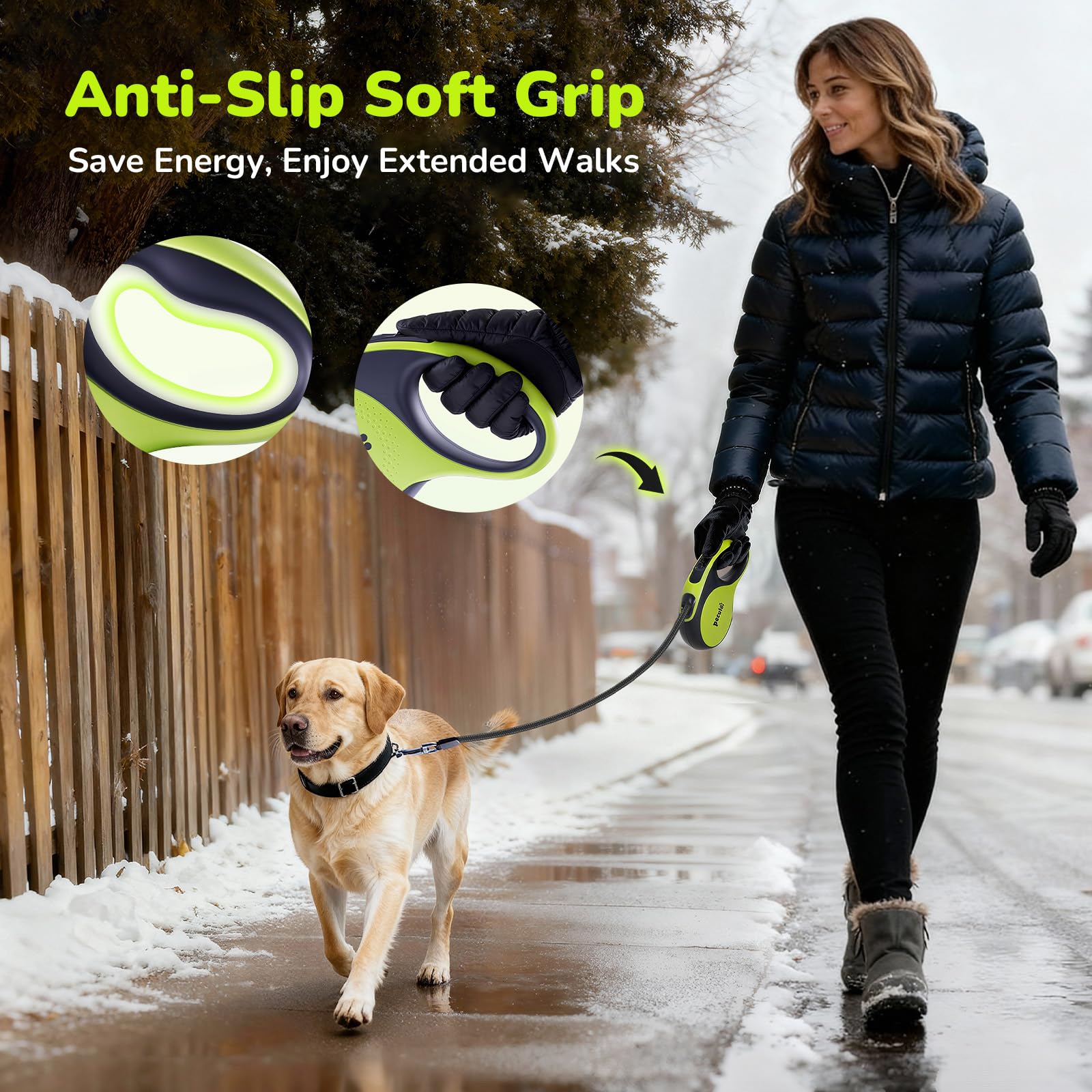 Pecute Guinzaglio per Cani 5M, Guinzaglio Cane Retrattile a Prova di Masticatore Migliorato, Controllo con un Solo Pulsante e Anti-groviglio, per Cani di Taglia Media e Grande fino a 50 kg