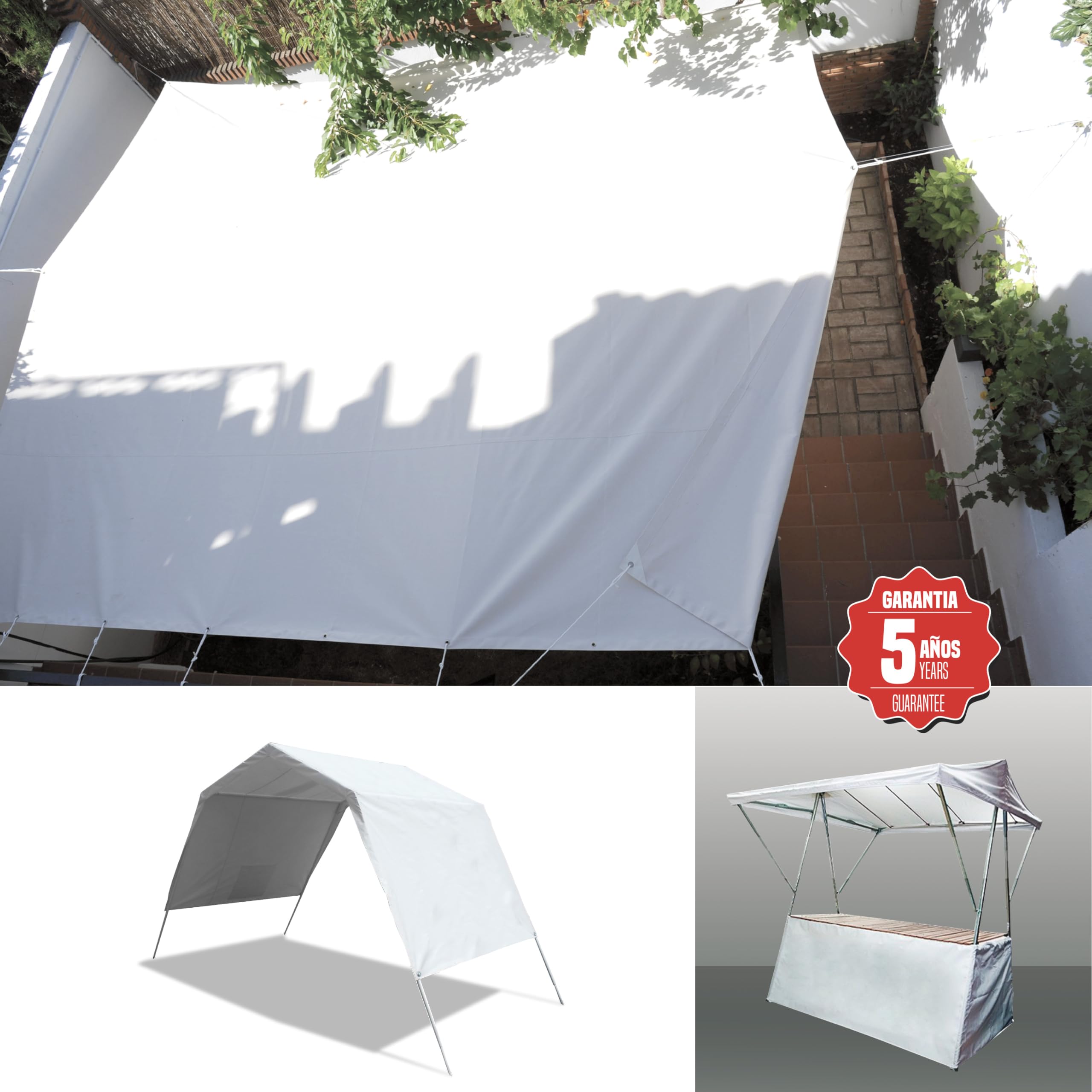 BIKAIN Lona Impermeable Exterior Blanca 2x3 m 120 g/m² Alta Resistencia | Con ojales antidesgarro, protección UV total, 3 capas laminadas, resistente al viento y hasta -30 °C