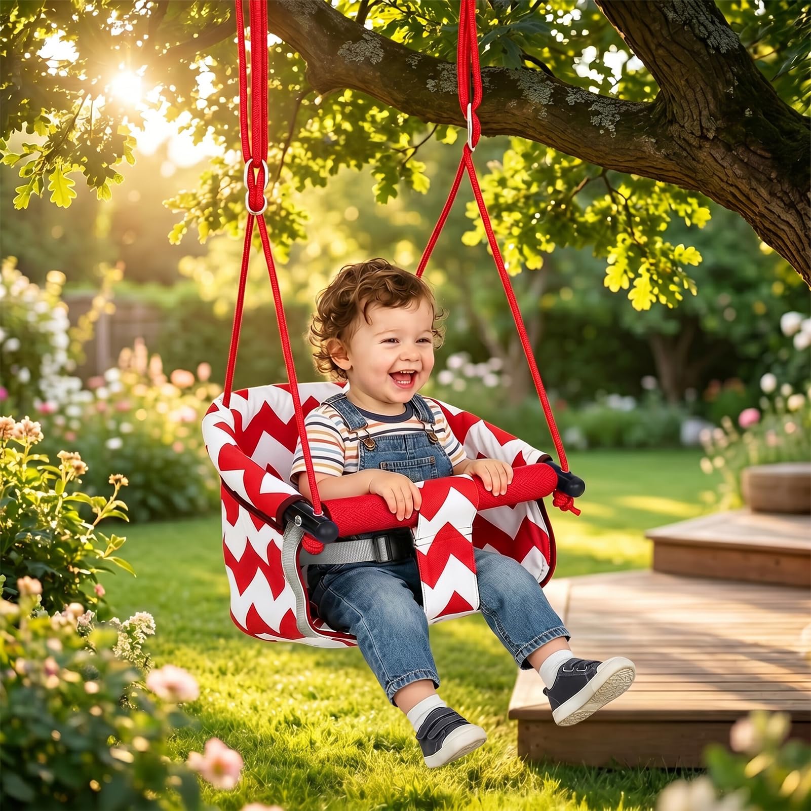 Toddler Swing Seat,Kids Swing with Soft Safety Belt,Adjustable Rope Safety Swing Seat,Swing Seat for Toddler Sensory Play,Infant Swing Seat for Indoor and Outdoor Use (Red)