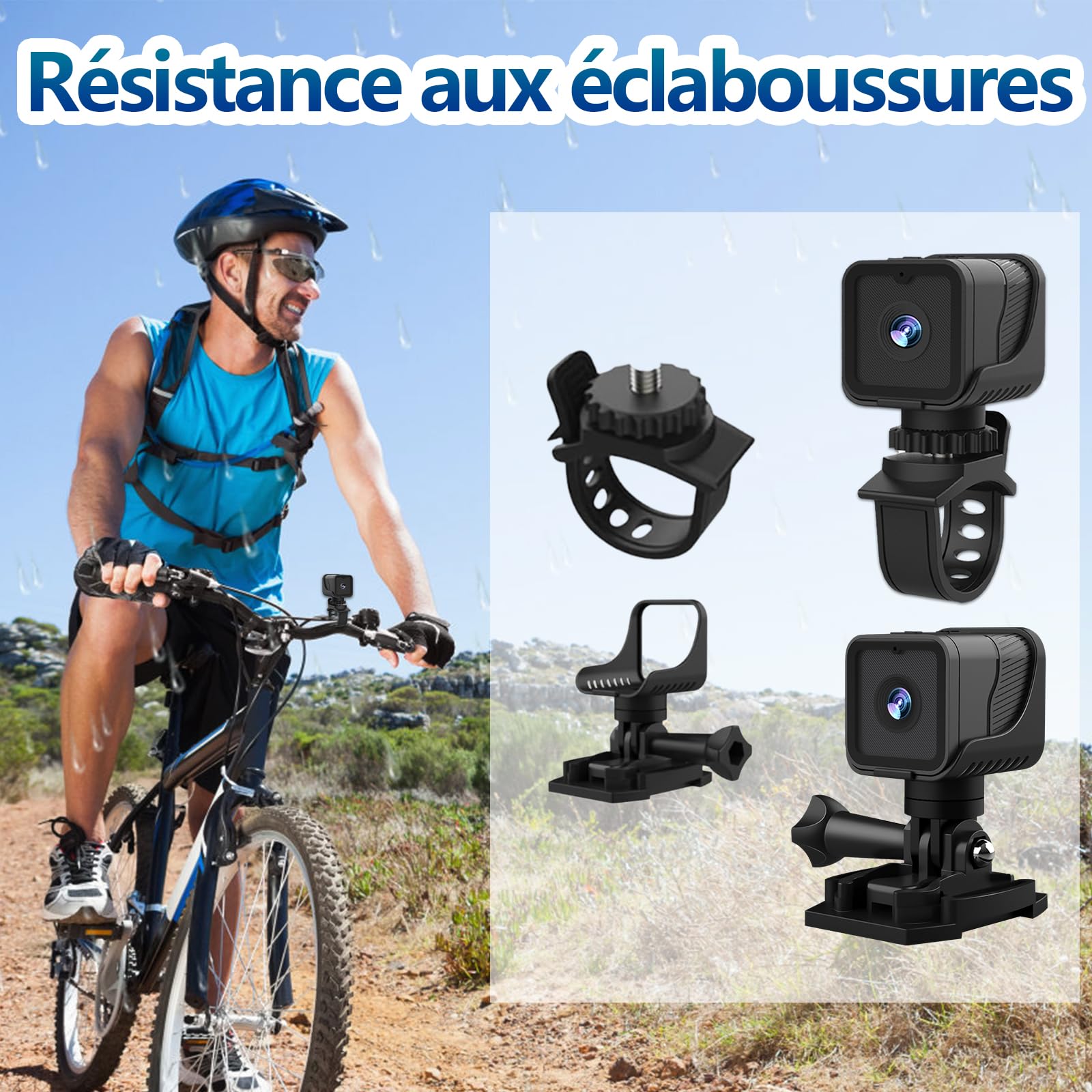 Action Cam 1080P WiFi 120° étanche, Camera Moto/Velo 4h