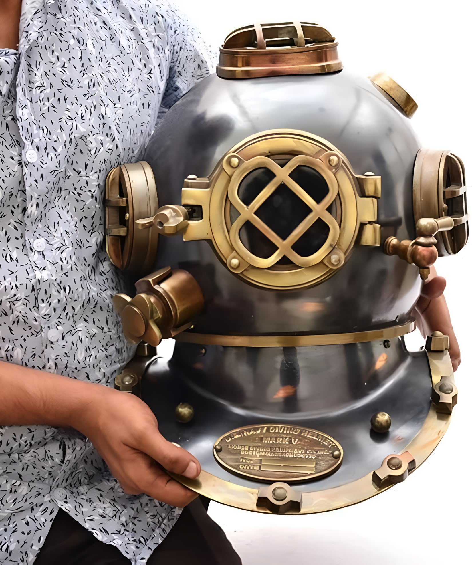 Casco de buceo náutico hecho a mano de 18 pulgadas, casco de buceo azul marino, acabado negro, regalo náutico perfecto para él ~ Artículo de regalo