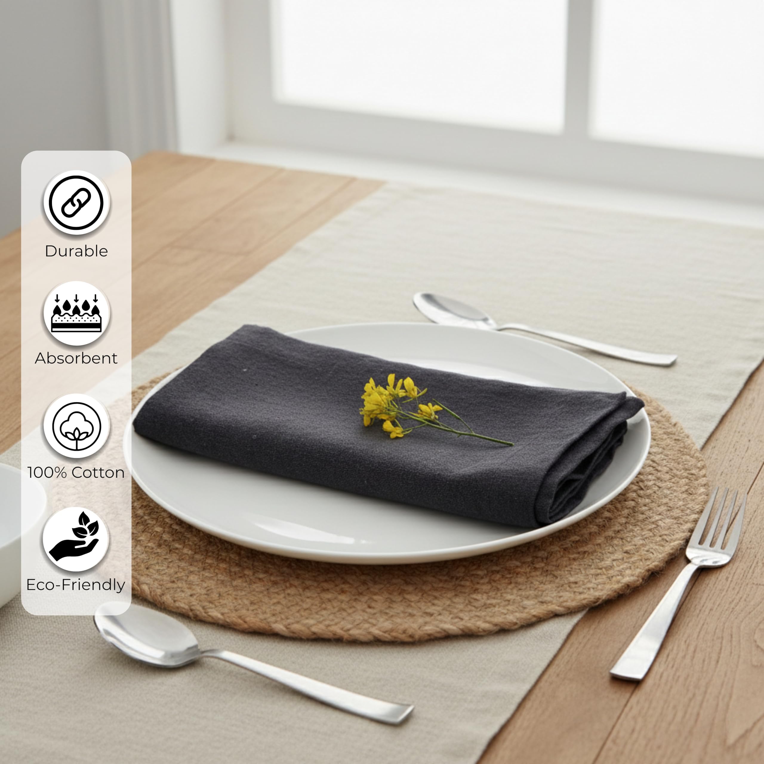 Ramanta Home 12-pak 100% bawełnianych serwetek obiadowych 45 x 45 cm miękkie chłonne wygodne - idealne na wydarzenia i regularne użytkowanie - węgiel drzewny