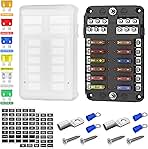 DaierTek 12 Way Fuse Block, 12 Volt Blade Fuse Block with LED Indicator 12 Circuit Fuse Box 12V ATO/ATC Marine Fuse Panel 24V with Waterproof Cover Fuse Terminals for Automotive Boat Car RV