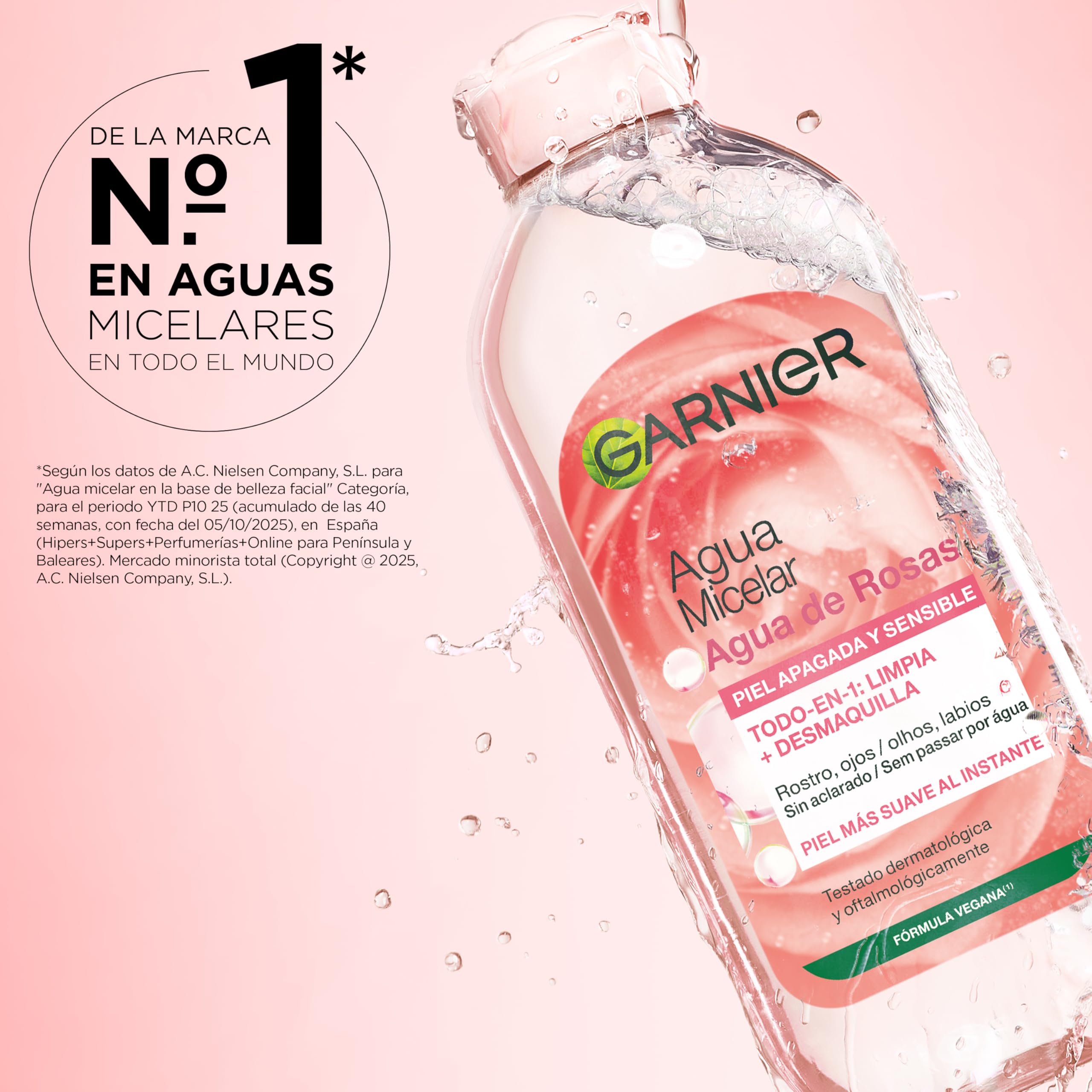 Garnier Agua Micelar con Agua de Rosas Todo en 1 para pieles apagadas y sensibles - Piel más suave al instante - Hipoalergénica - Cruelty-Free International y Vegana 400 ml — view 5