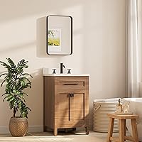 Vista 2 de TETOTE Espejo de marco negro de 16 x 24 pulgadas, espejo de tocador de baño para pared, moderno espejo rectangular de esquina redonda con marco