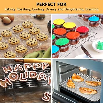 P&P CHEF Cooling Rack Set of 2, 2-Tier Stackable Stainless Steel Wire Racks for Baking Cooking Cooling Roasting, Collapsible & Heavy Duty, Oven Safe & Easy Clean, 15 x 10, Silver