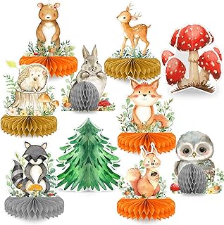 10pcs Woodland Animals Honeycomb Centerpieces Woodland Baby Shower Decorations for Girl Boyï¼ŒForest 3D Table Topper Theme Wild One Camping Party ï¼ŒBirthday Party Supplies