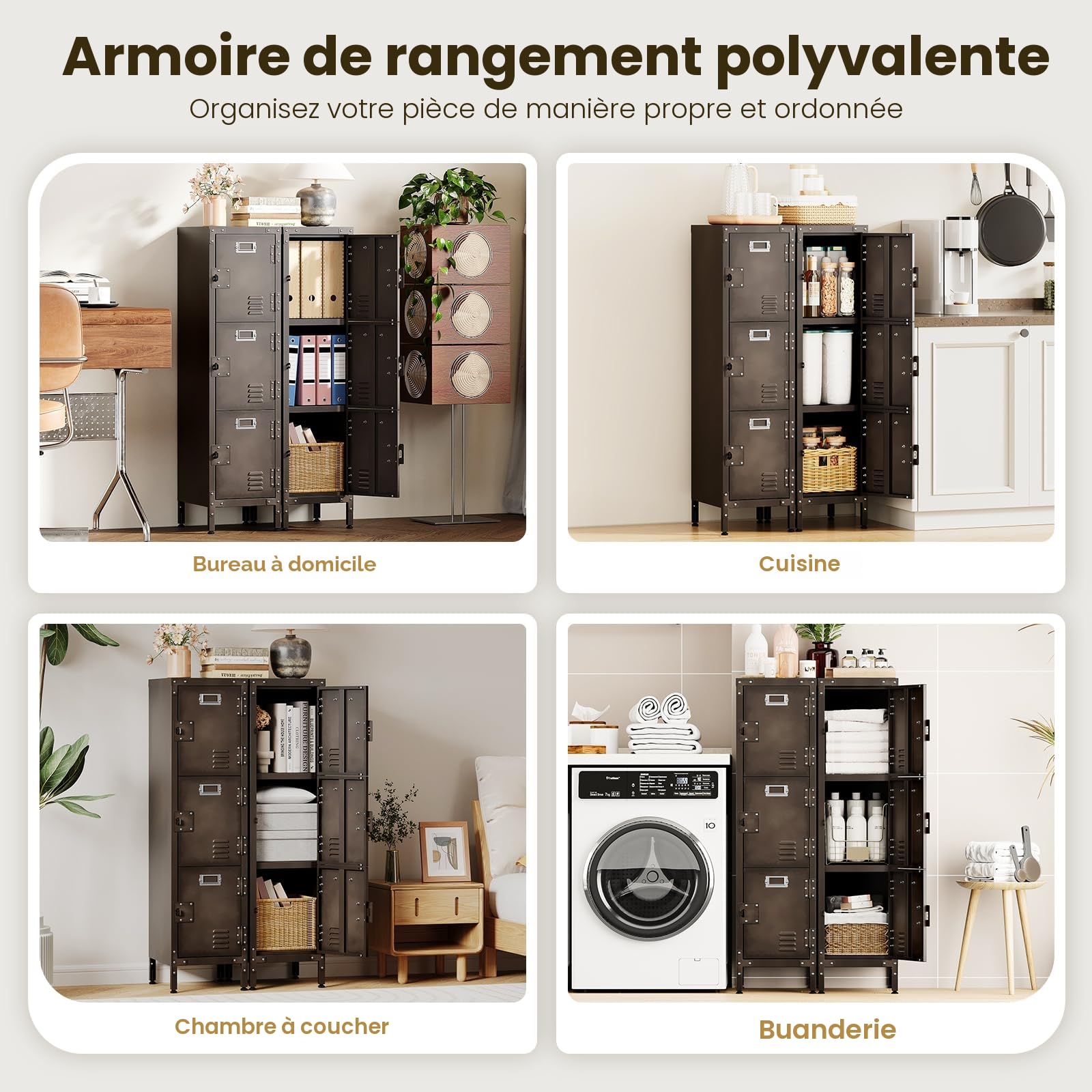 Sightlife Casier Vestiaire 3 Portes Verrouillables, Armoire Métallique de Rangement en Acier pour Employés
