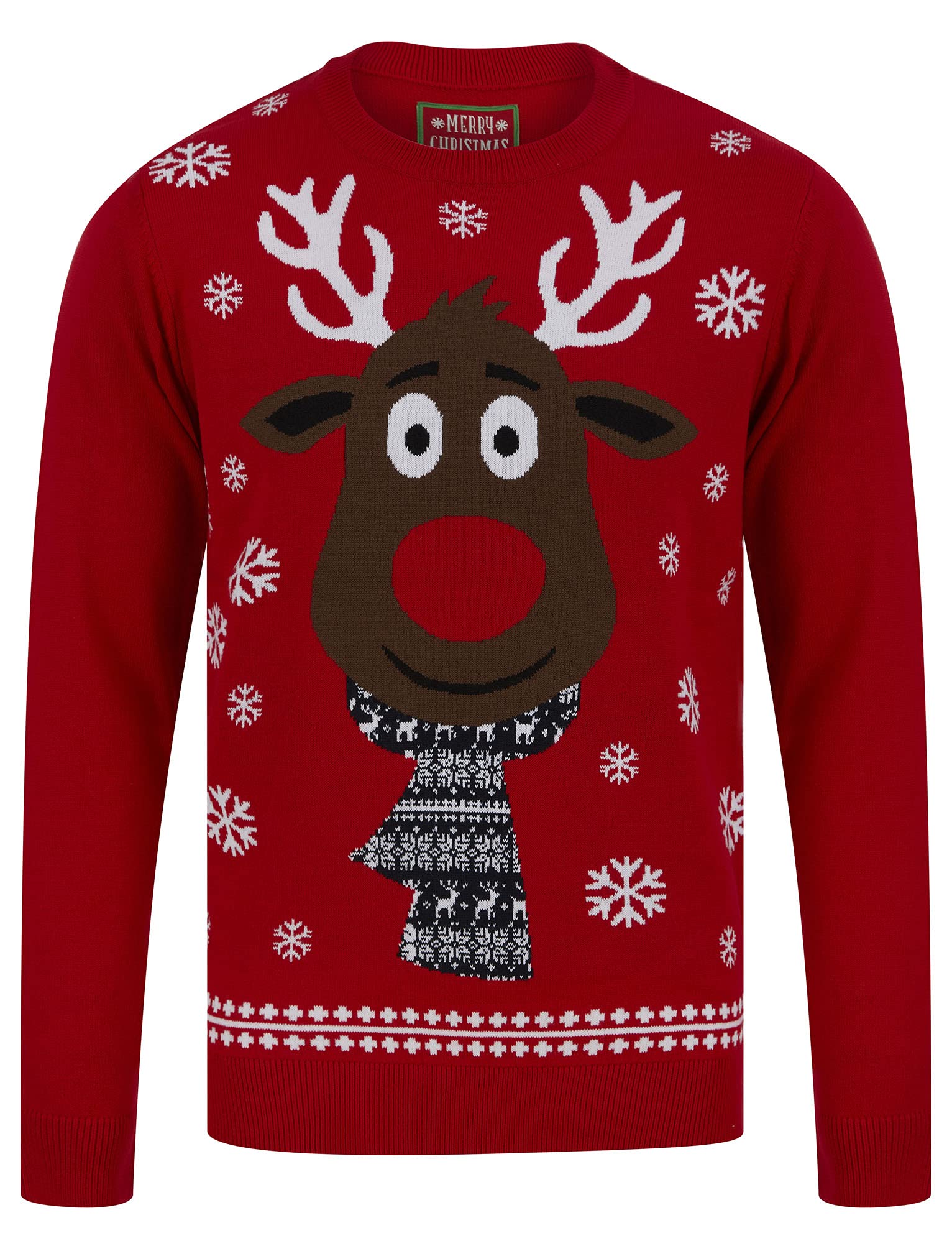 Tokyo Laundry Men's Rudolph Scarf Motif Novelty Christmas Jumper - George Red - S