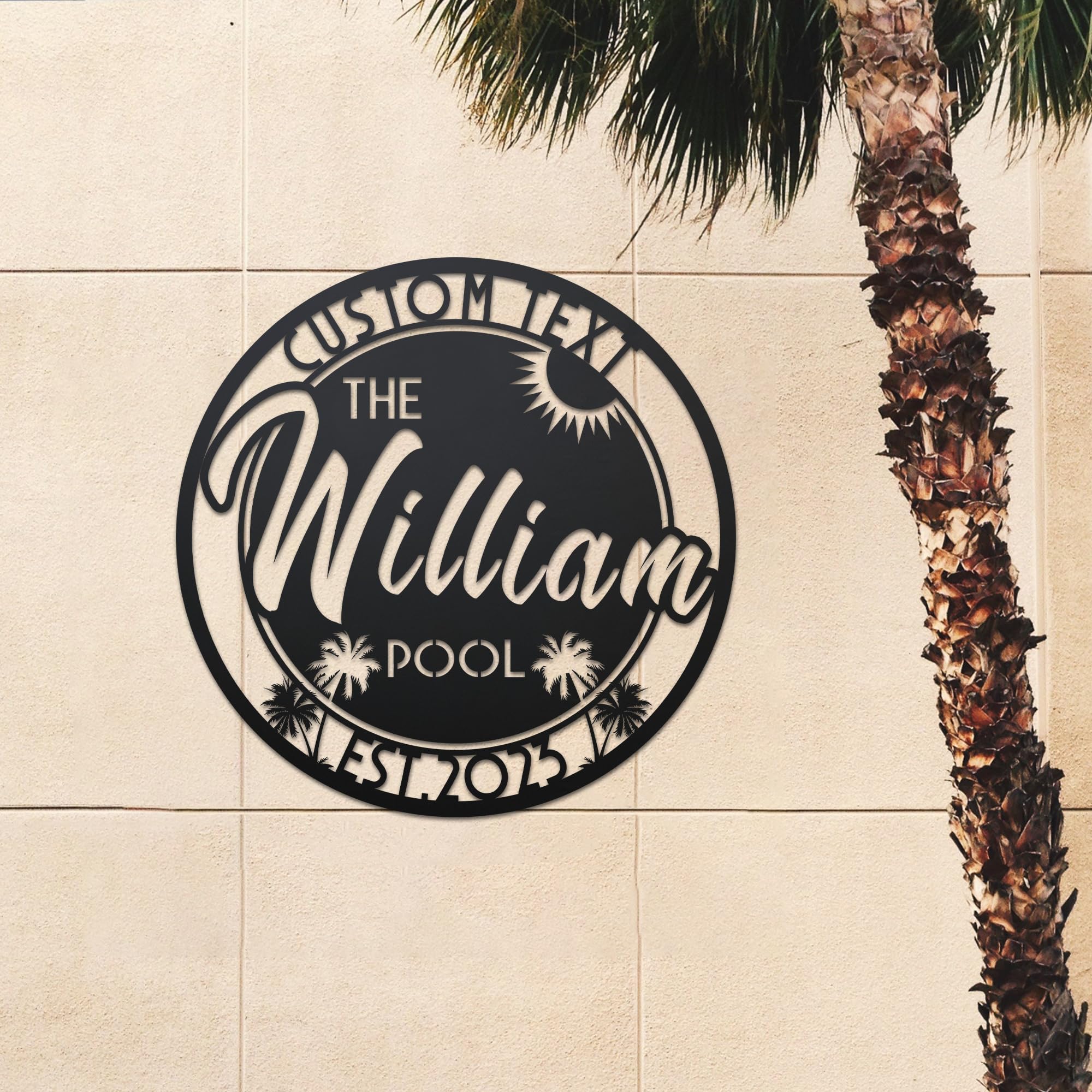 V-DECORPARKS Patio Pool Metal Sign|Swimming Pool Metal Personalized| Beach Décor Custom Outdoor| Personalized Wall Name Plaque | Tropical Theme