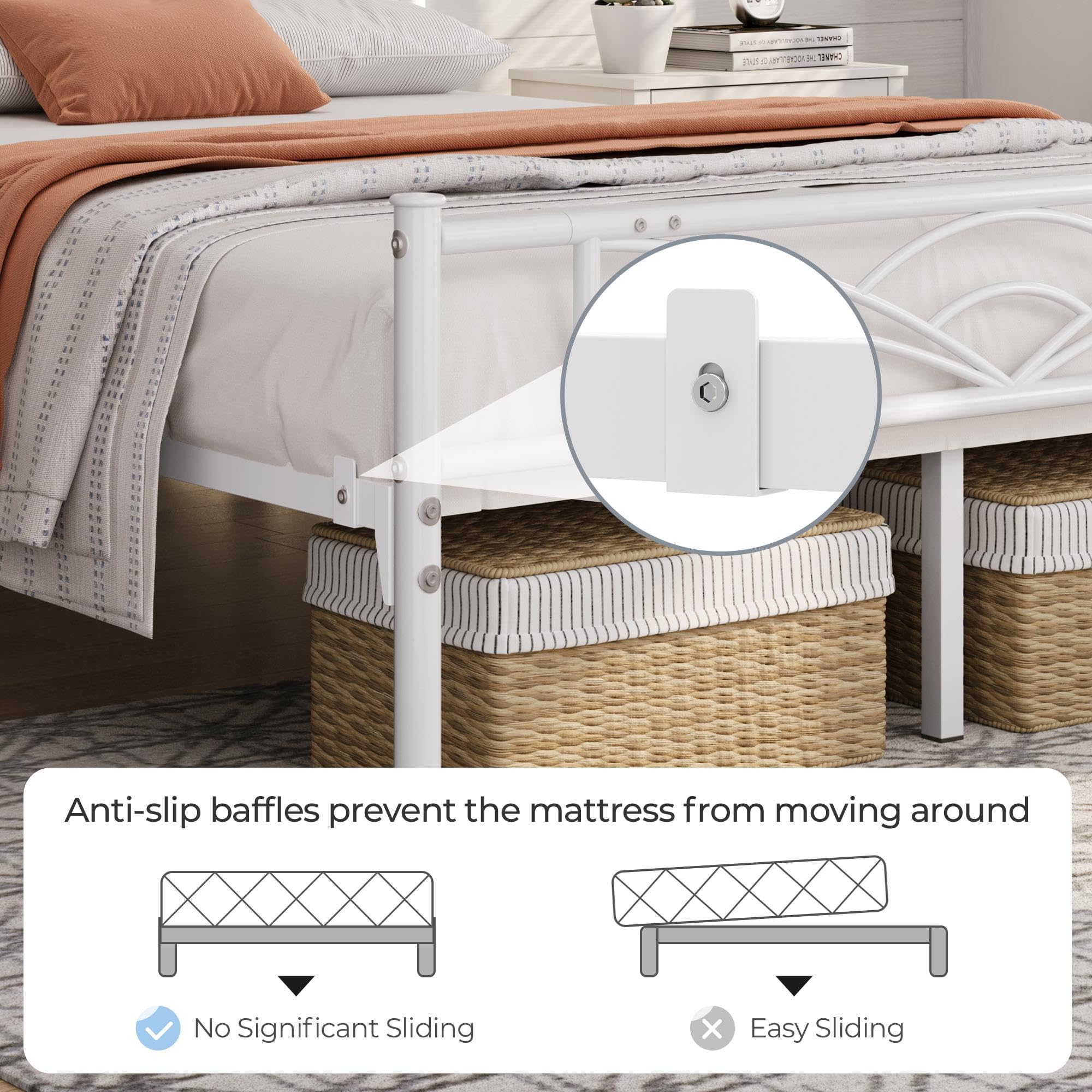 Yaheetech Cama Doble Marco Metal 32 cm 135 x 190 cm Blanco