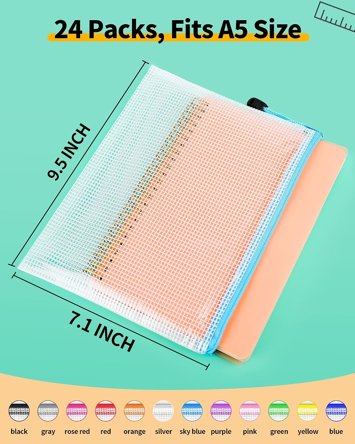 Smarpau 24pcs A5 Zipper Pouch Bundle with 32pcs 8 Sizes Mesh Zipper Pouch for Organizing image 2
