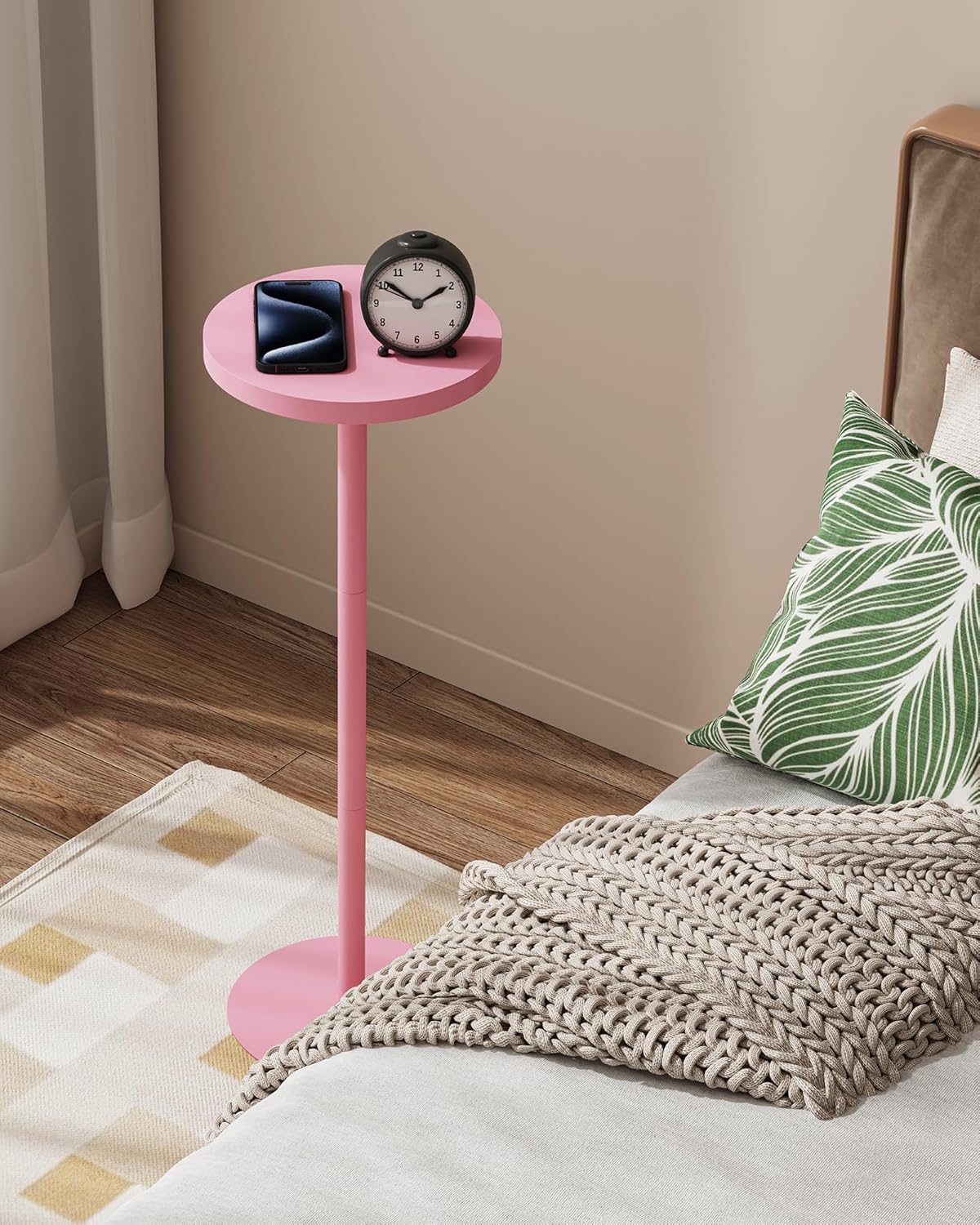 TUTOTAK Tall Round Side Table, Small End Table, Drink Table, Pedestal Side Table, livingroom, Pink TB01BP065