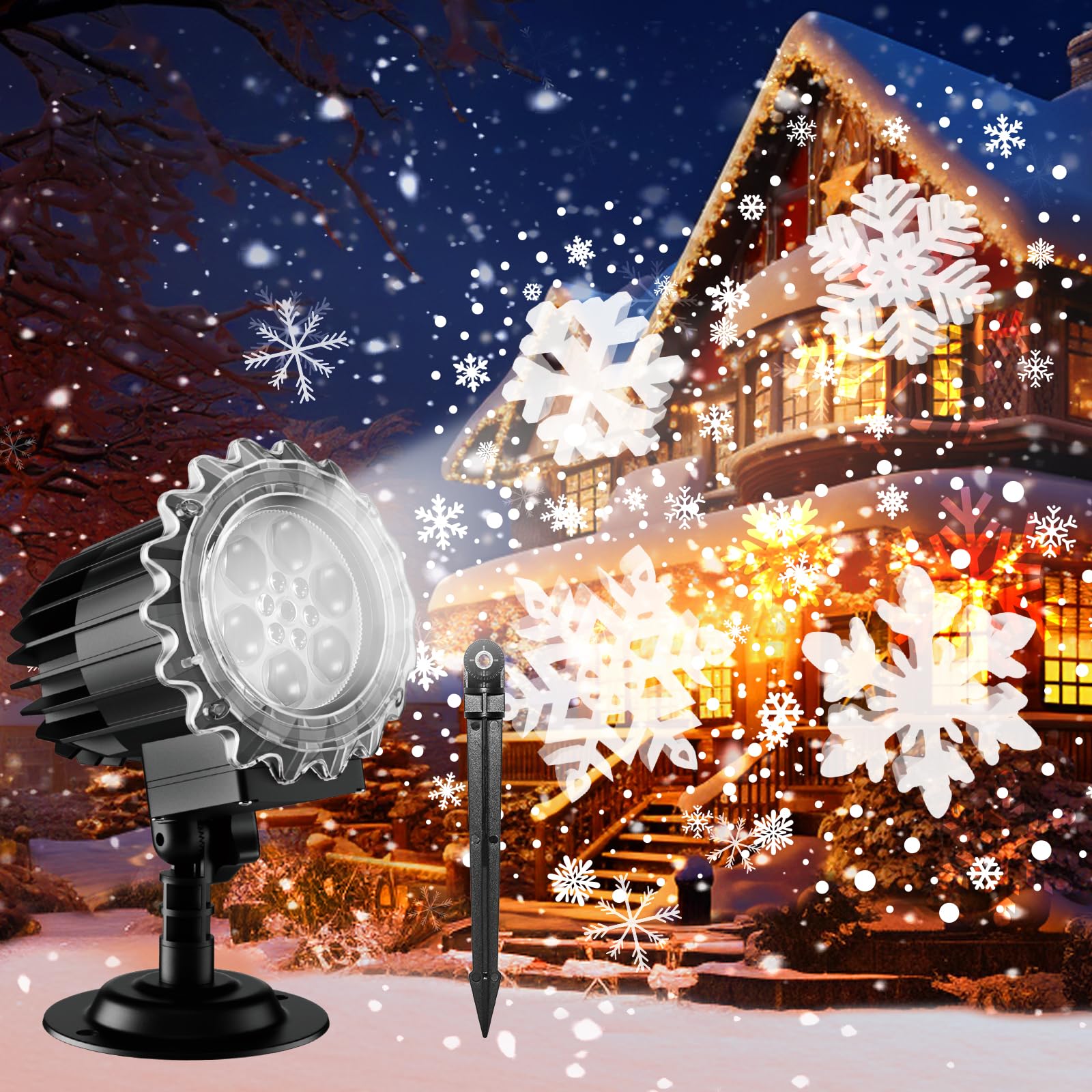 MOSSNDAR Christmas Projector Lights,HD 3D Moving Snowflake,Outdoor/Indoor