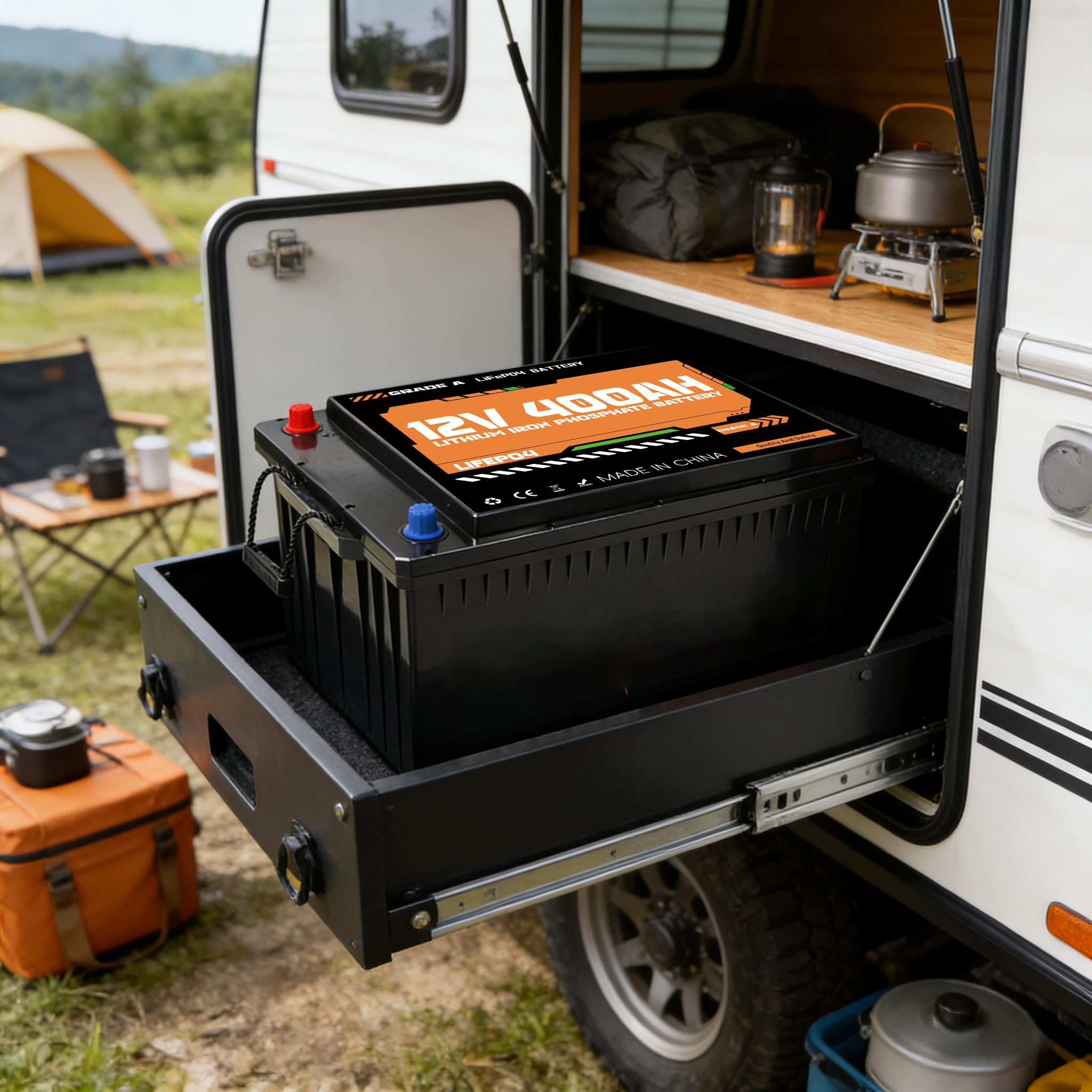 Batería LiFePO4 12 V (12,8 V) 400 Ah 5,12 kWh, BMS 200 A, Bluetooth, 8000 ciclos, hasta 4 baterías en serie, para solar y almacenamiento de energía