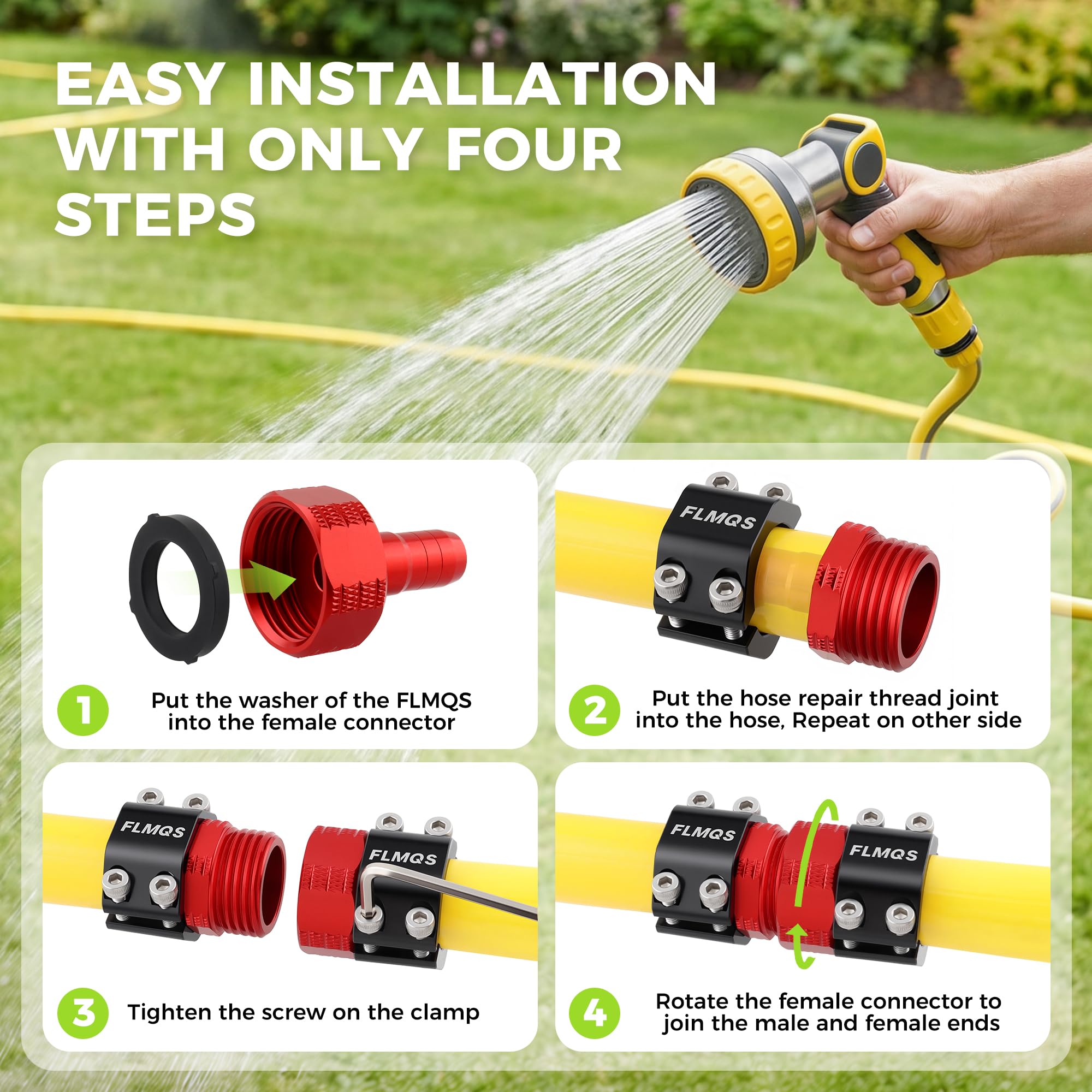 Kit di riparazione per tubi da giardino con morsetto stretto aggiornato, 3 set di connettori per tubi in lega di alluminio resistente, adatto per tubi da 1/2", include 6 rondelle aggiuntive, a